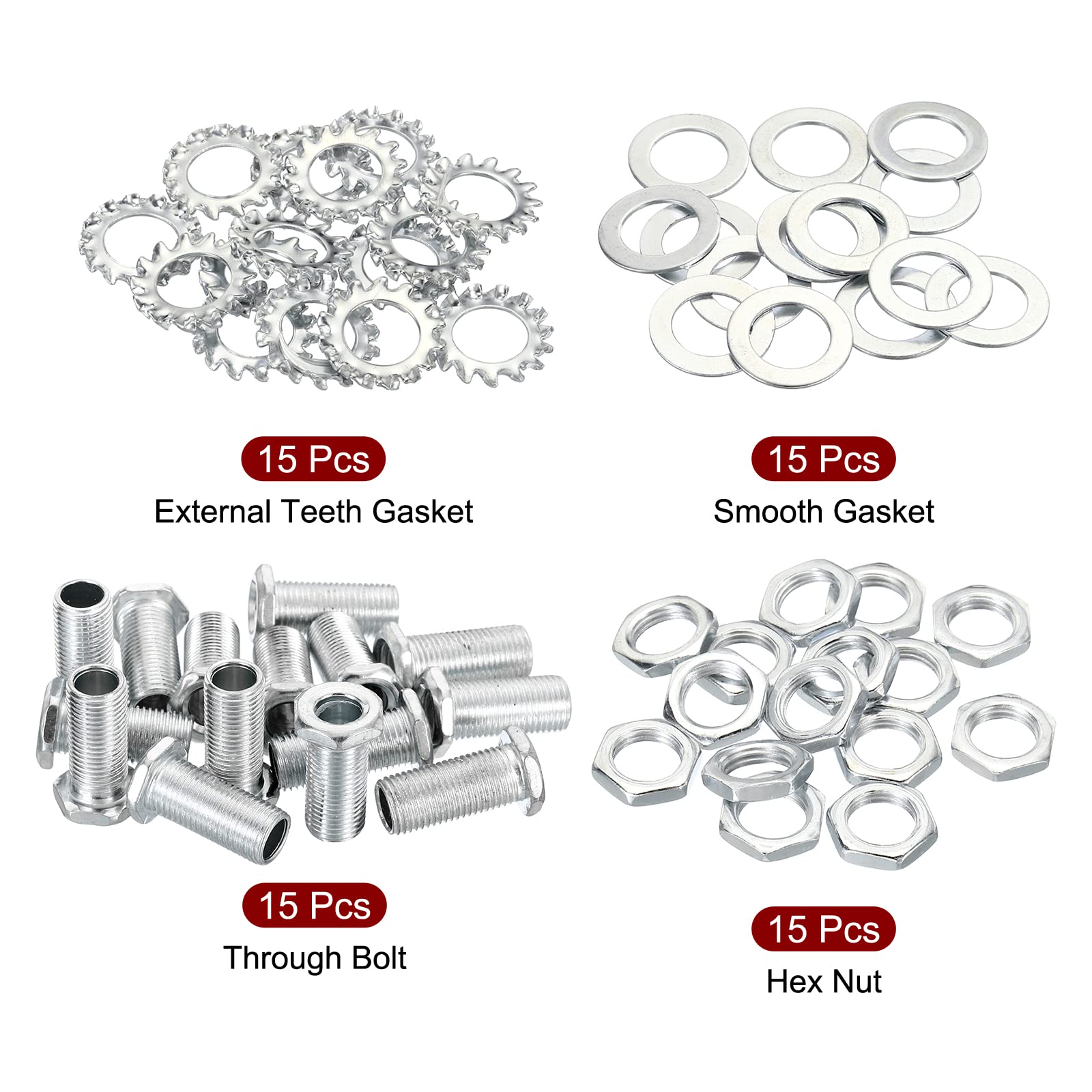 M10 Hex Hollow Screws 25mm - 60Pcs with Nuts & Gaskets for Chandeliers & DIY