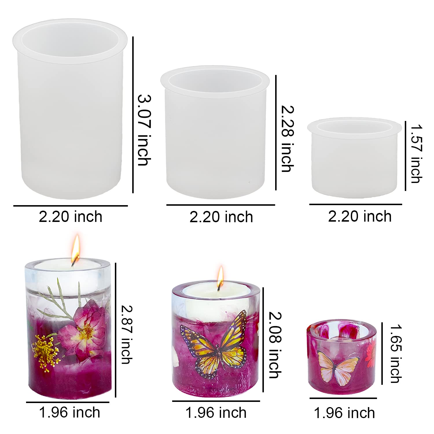 Premium Silicone Tealight Candle Holder Mold for Epoxy Resin - 3 Sizes Cylinder Pillar Candle Molds for DIY Resin Casting - Perfect for Wedding Decor, Home Centerpieces & Holiday Crafts