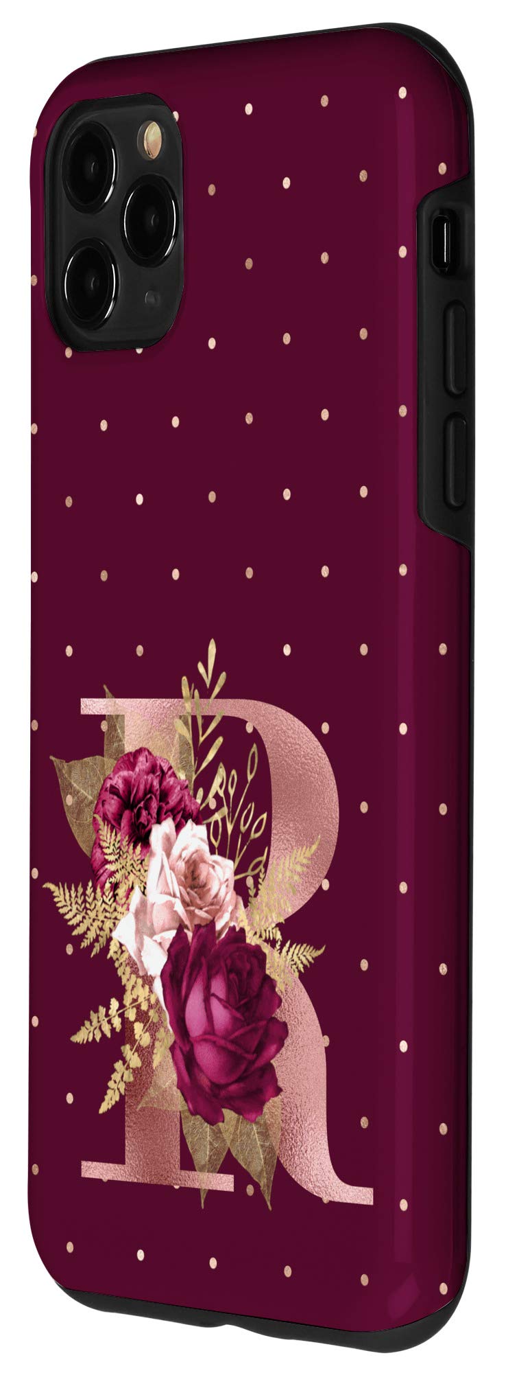 iPhone 11 Pro Max Case - Maroon Floral Design with Custom Initial Letter R Monogram & Blush Flowers | Perfect Gift for Women, Fashionable Phone Cover for Everyday Use