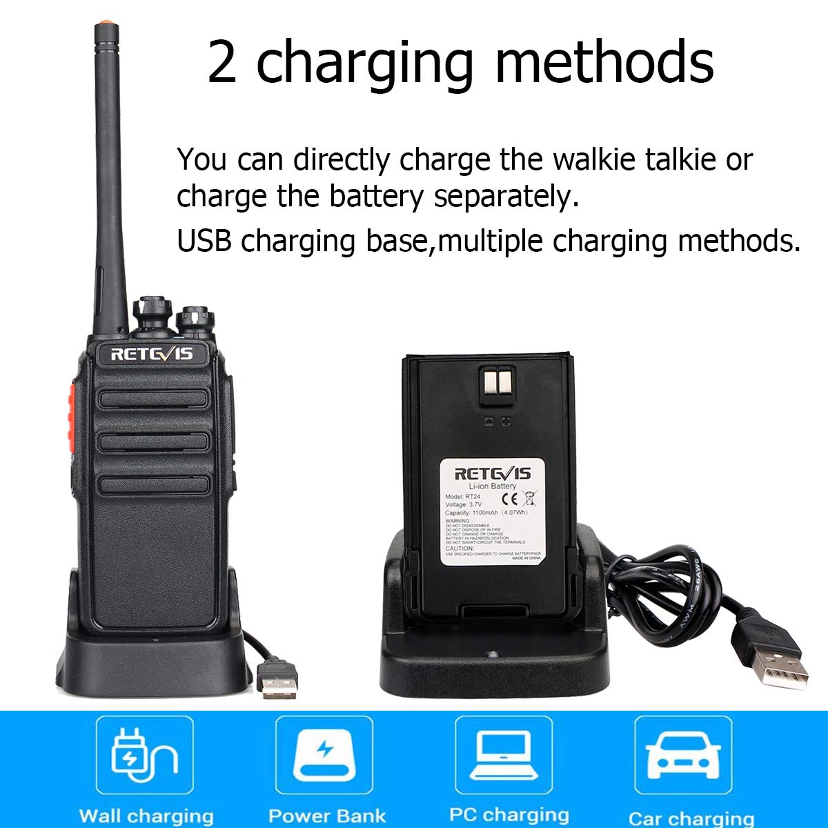 Retevis RT24 2-Way Radio Walkie Talkies - Long Range PMR446 with Loud Audio, 16 Channels & 10-Hour Battery Life - Rechargeable with USB Charging Base & 6 Earpieces (6 Pack) - Ideal for School, Retail Store, Construction & Outdoor Activities