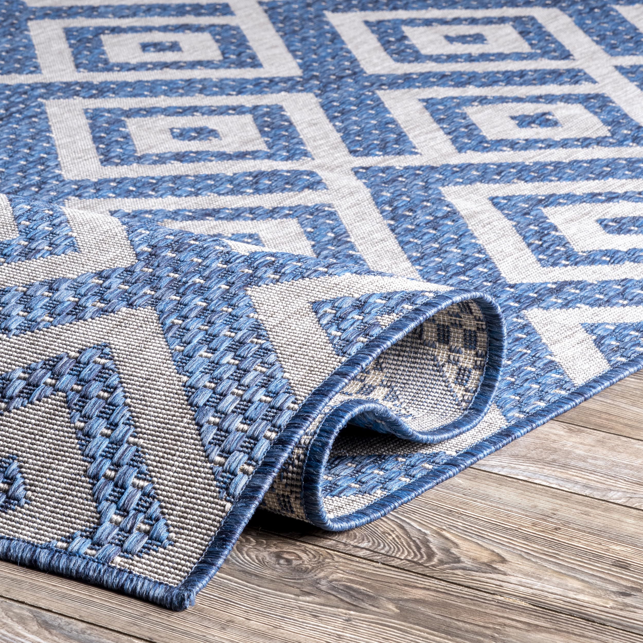nuLOOM 4' x 6' Outdoor Performance Area Rug - Stain & Weather Resistant, High Traffic Durable - Perfect for Patio, Balcony, Deck & Backyard - Tayla Blue Design for Outdoor Living Spaces