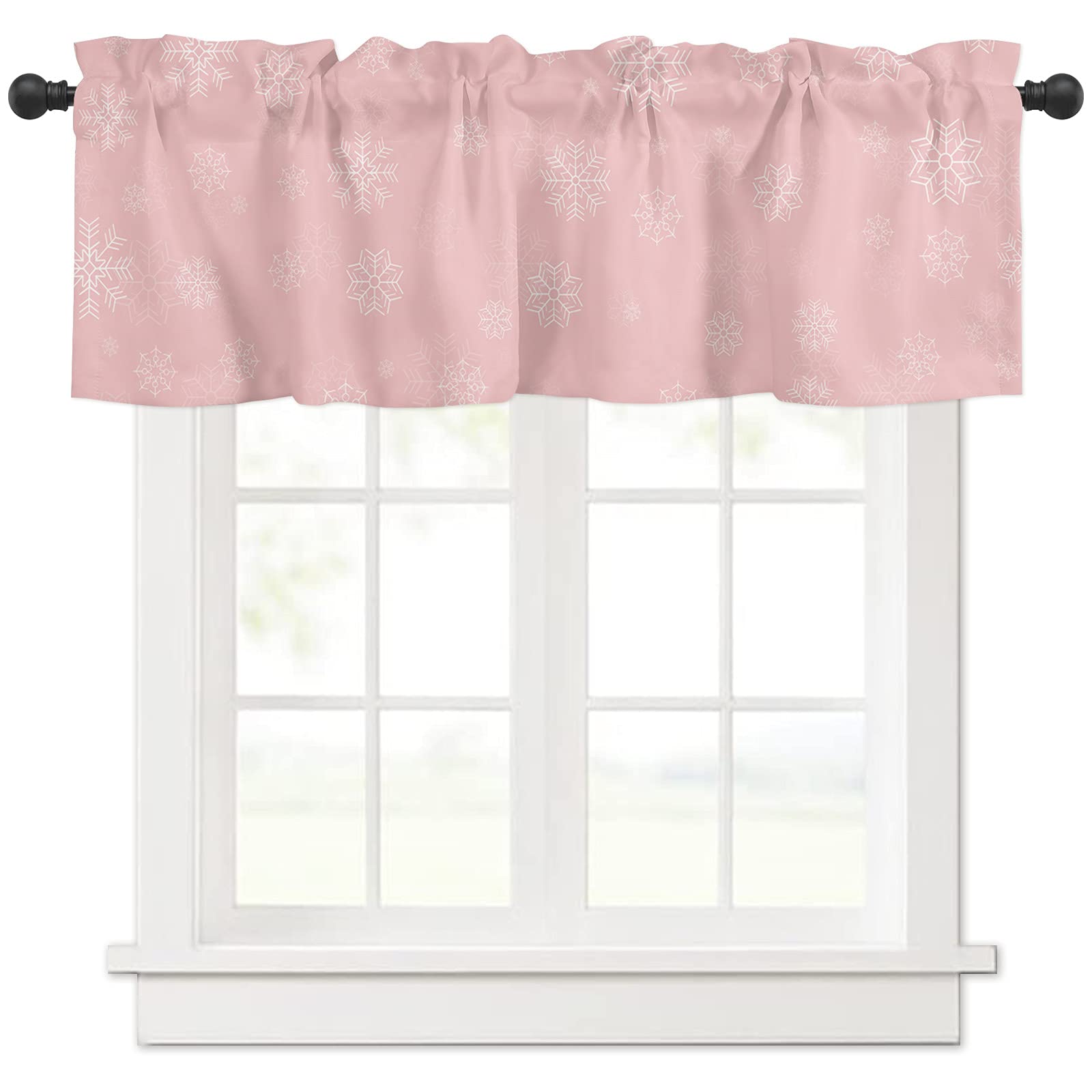 Pink Snowflake Christmas Valance Curtains for Kitchen Window - 54