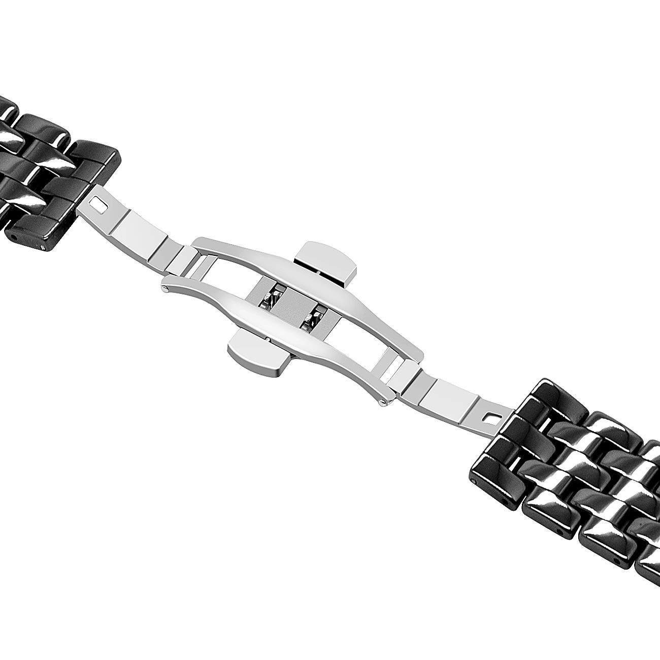 20mm 22mm Ceramic Watch Band Strap for Men & Women - Quick Release Bracelet with Stainless Steel Butterfly Buckle, Tapered Removable Links in Black & White - Perfect for Dress Watches, Business & Casual Wear