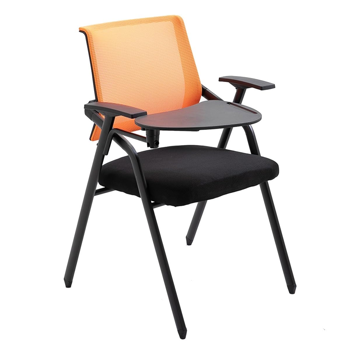Ergonomic Folding Desk Chair for Small Spaces - Adjustable Mesh Office Chair with Steel Frame, Armrests, Writing Board & Cup Holder - Perfect for Home Office, Study & Student Use (Orange)