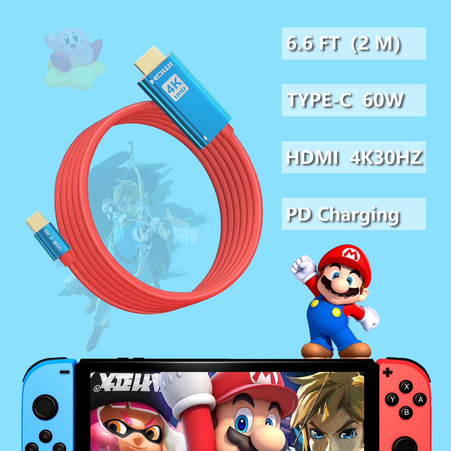 Nintendo Switch & OLED Dock - 4K USB C to HDMI Adapter Charger Cable (6.6FT/2M) for Portable Projector Screen, Laptop, iPhone 15, Samsung & Steam Deck | TV Docking Station Accessories | Perfect for Gaming, Travel & Home Entertainment