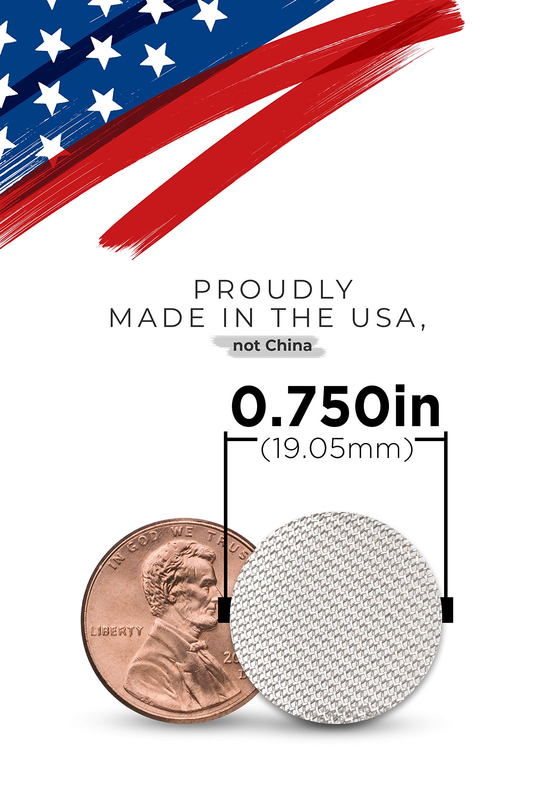 3/4 Inch Pipe Screens - 100 Pack Premium 304 Stainless Steel Wire Mesh Filters | Made in USA | Durable for Smoking, Plumbing & Water Filtration Systems