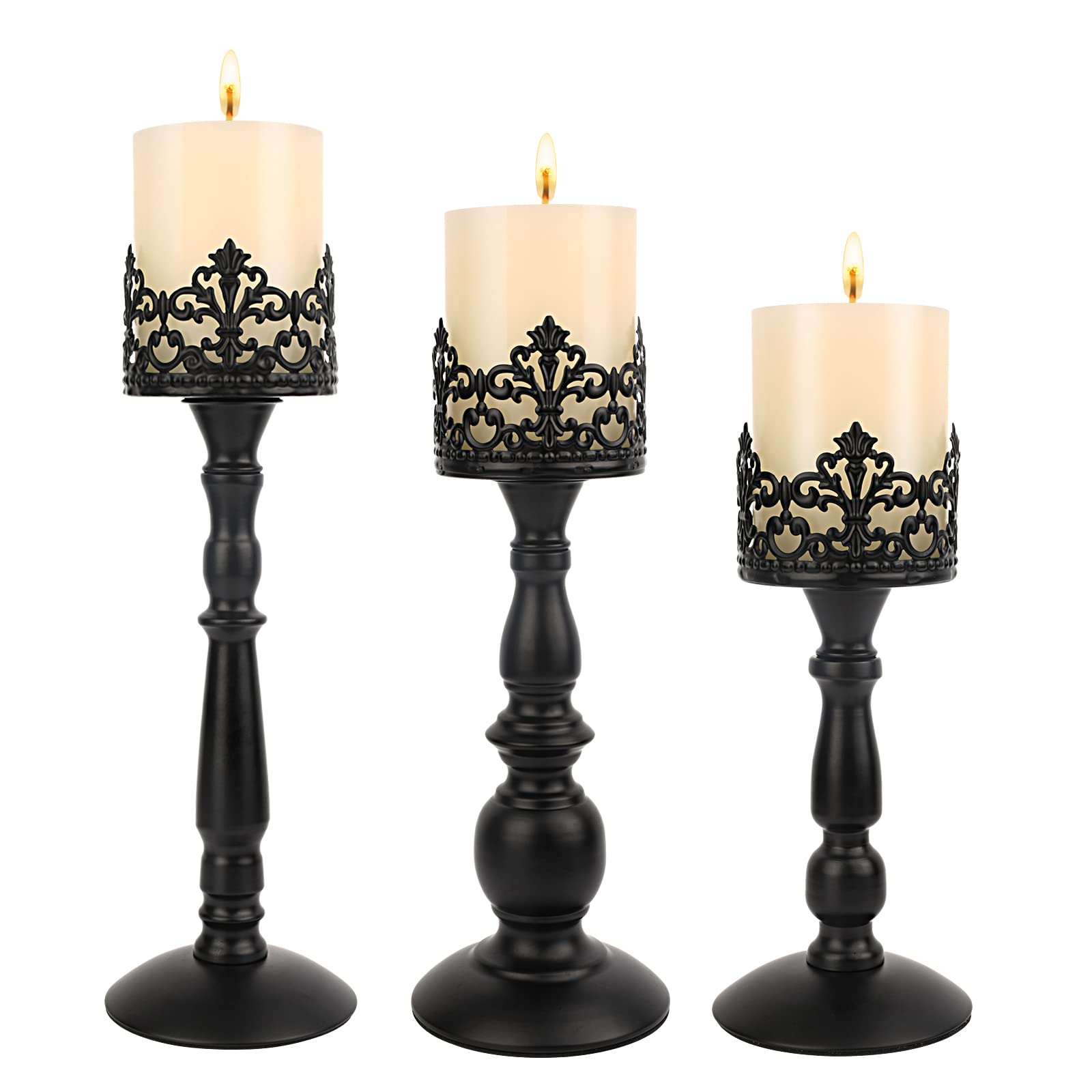 Vintage Black Gothic Candle Holder Set - Elegant Table Centerpiece for Dining Room, Wedding Decor & Halloween Party Supplies (2-Piece)