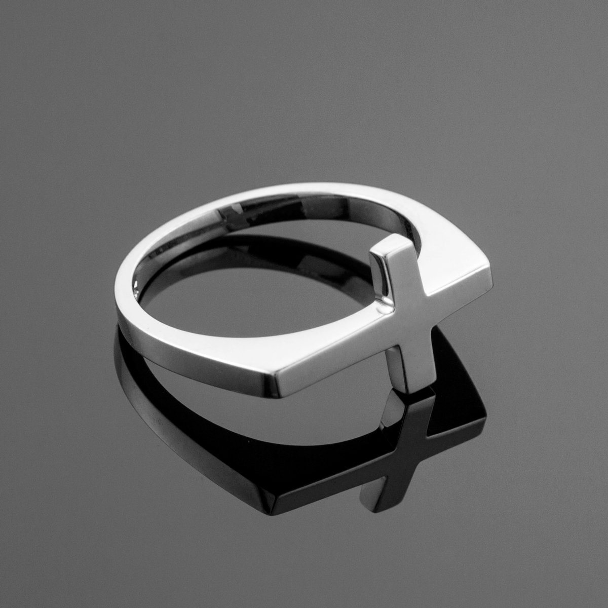 14k White Gold Flat Top Sideways Cross Ring - Matte Finish for Women | Minimalist Religious Jewelry for Everyday Wear, Gifts & Special Occasions