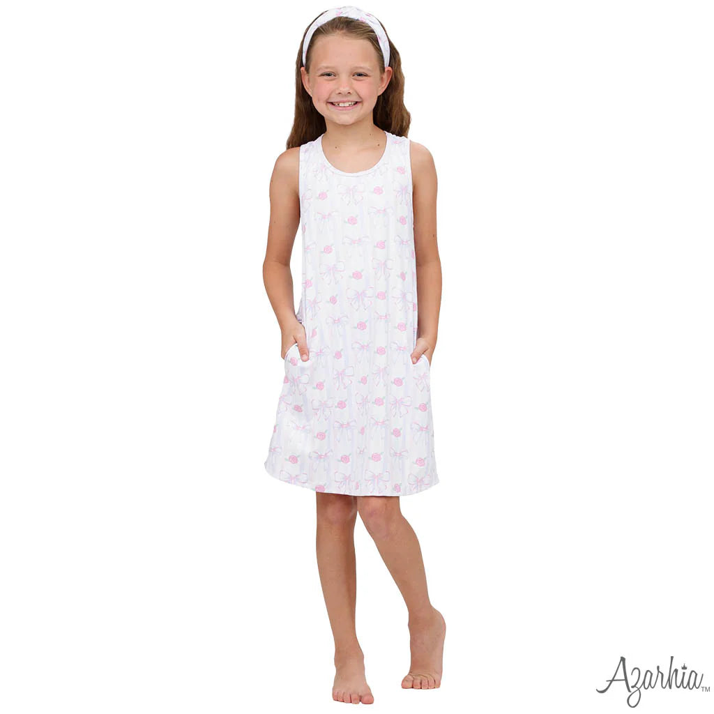Girls' Izzy Tennis Dress & Shorts Set - Watercolor Bows Design - Perfect for Tennis Matches, School Sports & Casual Play