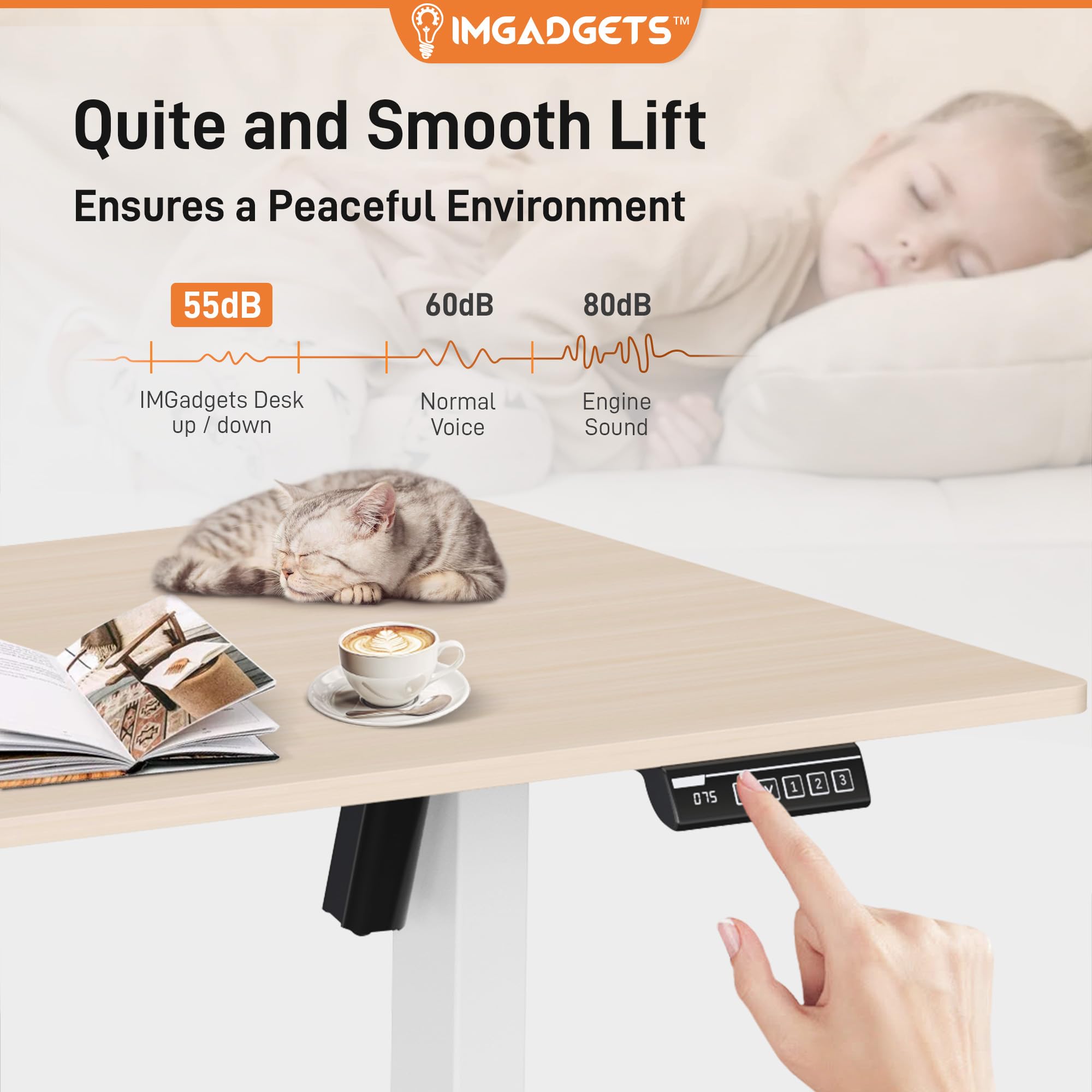 IMGadgets 47 x 24 Inches Electric Standing Desk - Height Adjustable, 5th Gen Quiet Motor, Ergonomic Sit Stand Desk for Home Office with Memory Buttons, LED Display & 2 Headphone Hooks | Perfect for Remote Work, Gaming & Study Spaces