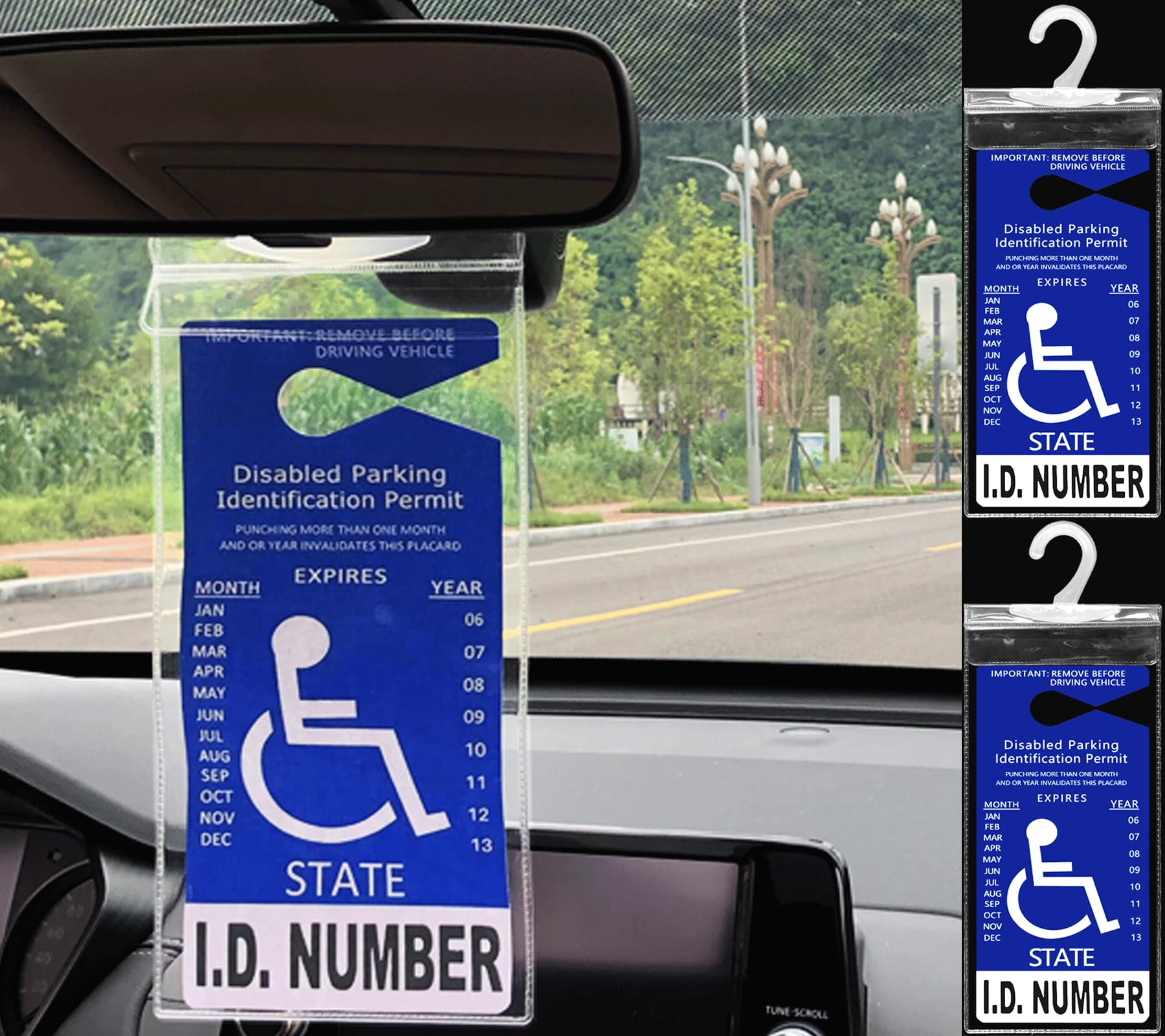 2 PCS Ultra Clear Handicap Placard Holder for Car - Durable Disabled Parking Sign Holder with Large Hook - Perfect for Windshield, Rearview Mirror & Vehicle Organization
