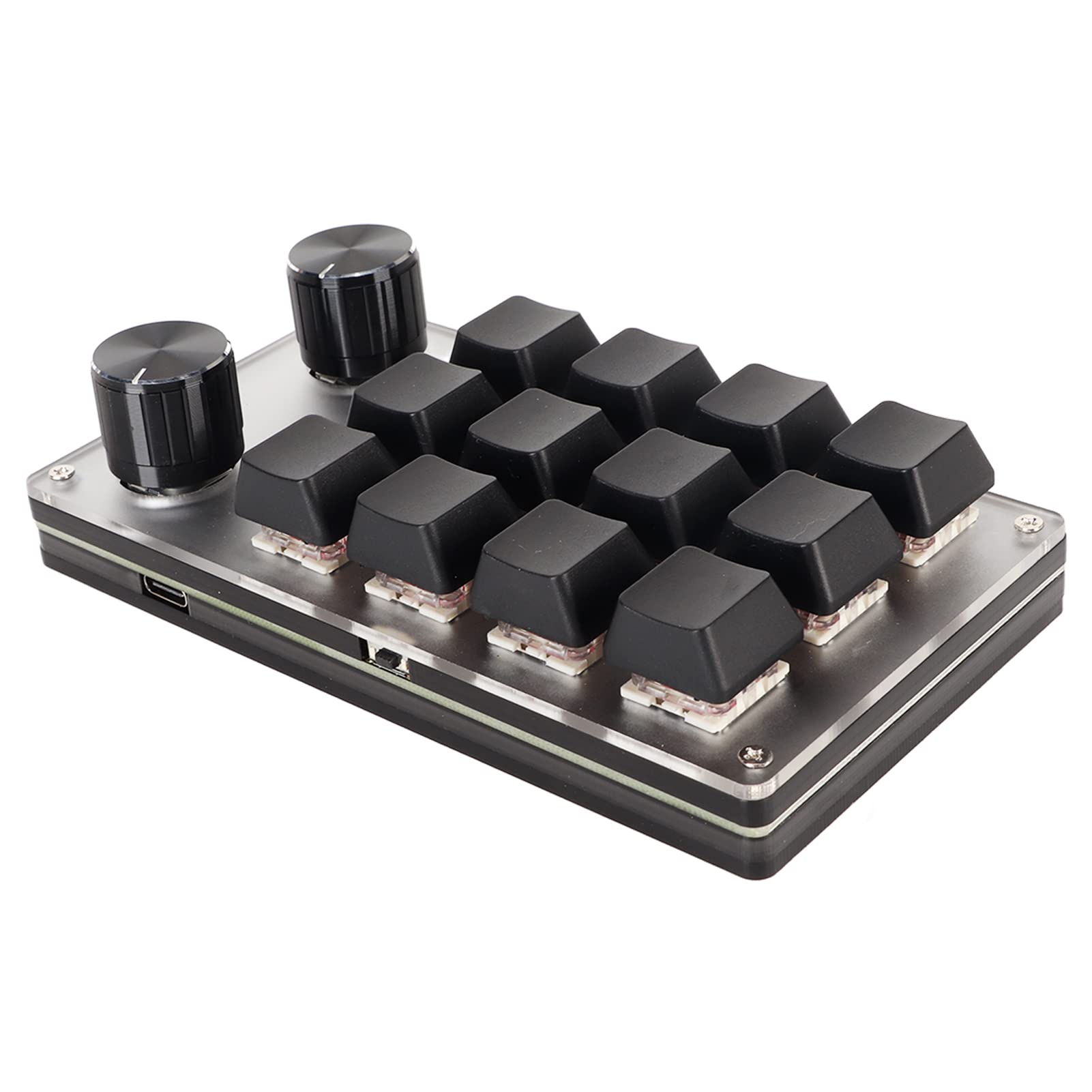 ZJchao Mini Macro Mechanical Gaming Keyboard - Red Switch, Plug & Play, Ergonomic Design with Custom Knobs - USB Mini Keypad for PC (12 Keys + 2 Knobs) - Perfect for Gaming, Programming & Office Work