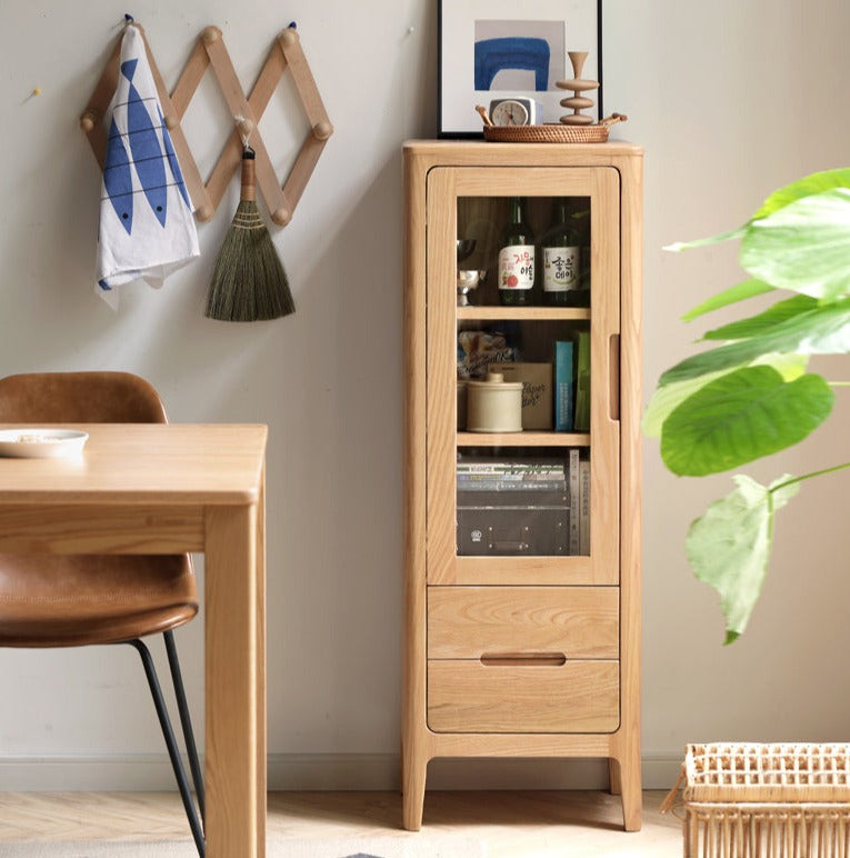 Solid Oak Wood Side Cabinet - Rustic Home Storage Organizer for Living Room, Bedroom, or Entryway