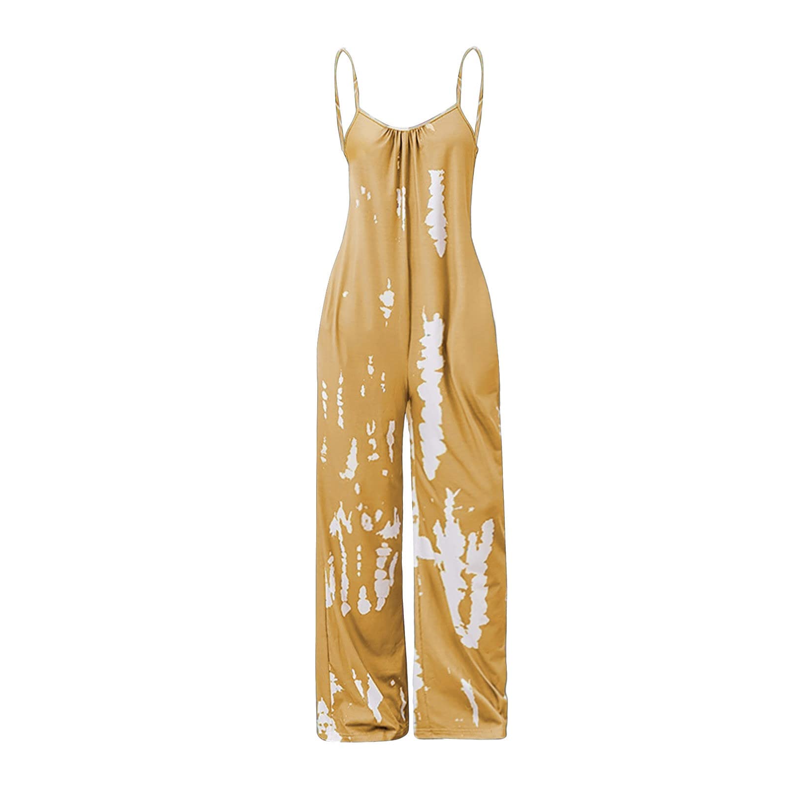 Women's Summer Casual Playsuit - Sleeveless Thin Shoulder Straps Jumpsuit with Chest Fold Decoration & Wide Leg Design | Perfect for Beach Vacations, Outdoor Parties & Casual Wear
