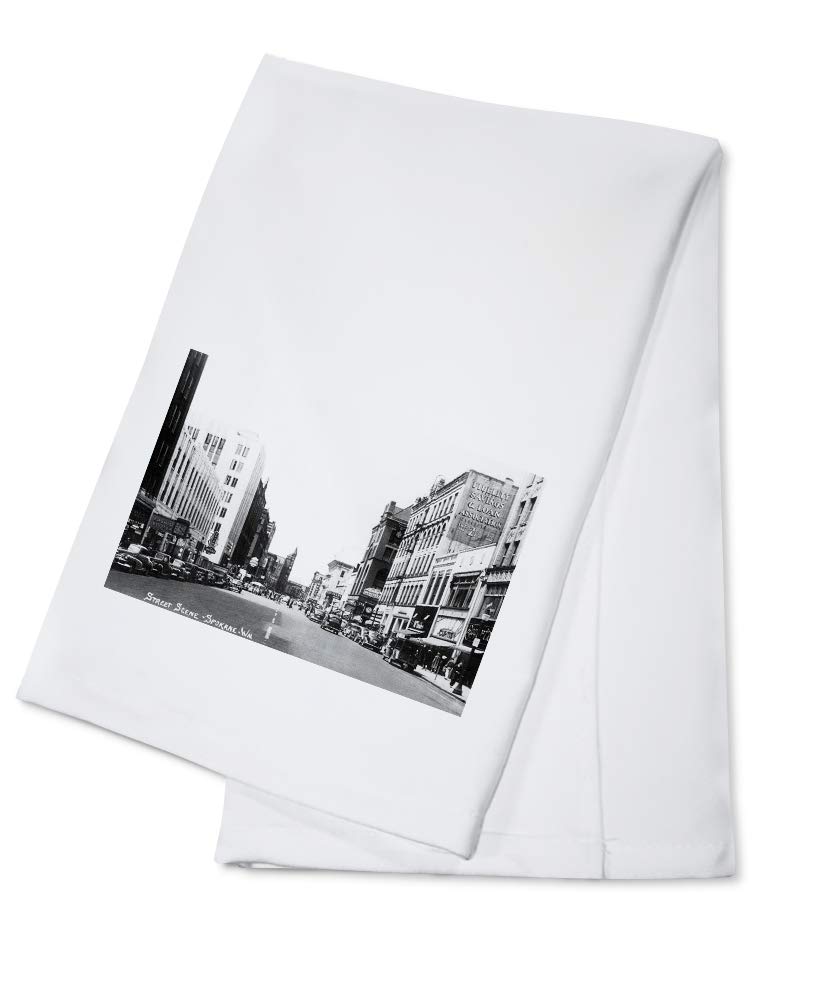 Spokane Washington Street Scene Tea Towel - 100% Cotton Decorative Hand Towel for Kitchen & Home - Perfect for Dish Drying, Gift Giving & Farmhouse Decor