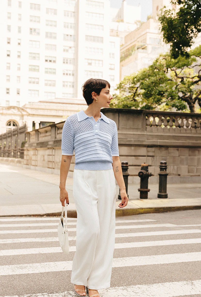 Soft & Comfortable Shea Cotton Blend Knit Top for Women - Breathable Sky Blue Casual Shirt - Perfect for Everyday Wear, Office & Weekend Outings