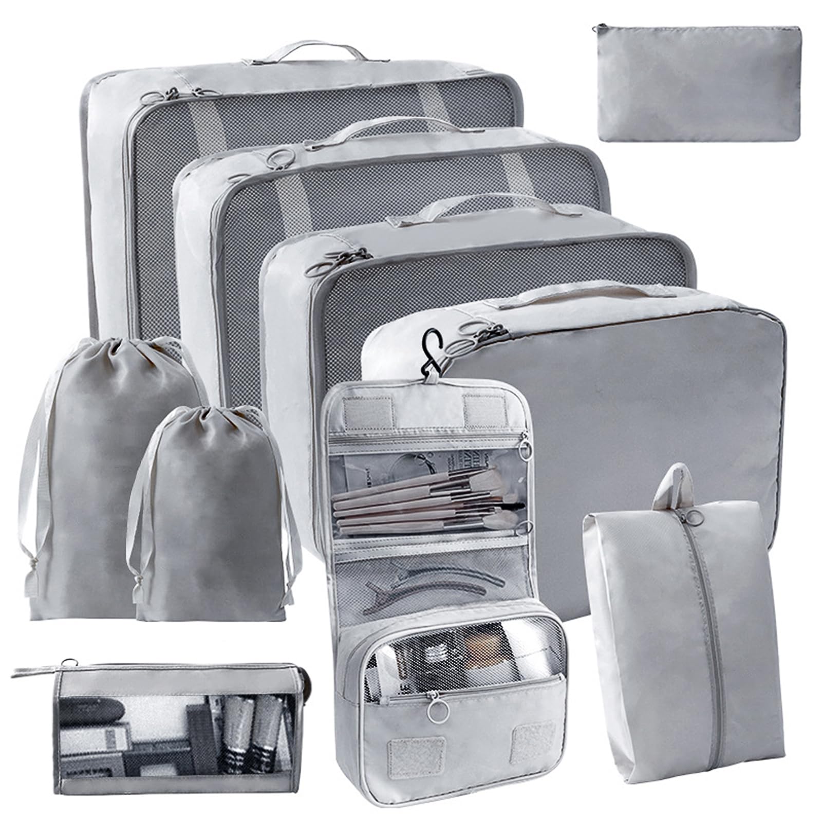 SLMT 10-Piece Packing Cubes Set for Suitcases - Lightweight Luggage Organizer Bags for Carry-On & Travel - Perfect Travel Essentials for Women & Men (Grey) - Ideal for Business Trips, Vacations & Weekend Getaways