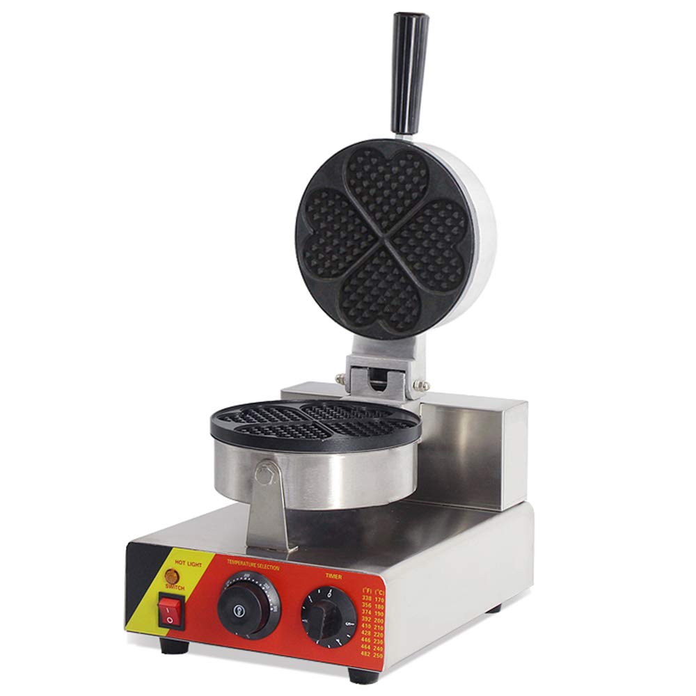 110V Commercial Stainless Steel Electric Waffle Maker 1000W - Heart Shaped Egg Waffle Iron for Bubble Waffles, Perfect for Breakfast, Cafes, and Dessert Shops