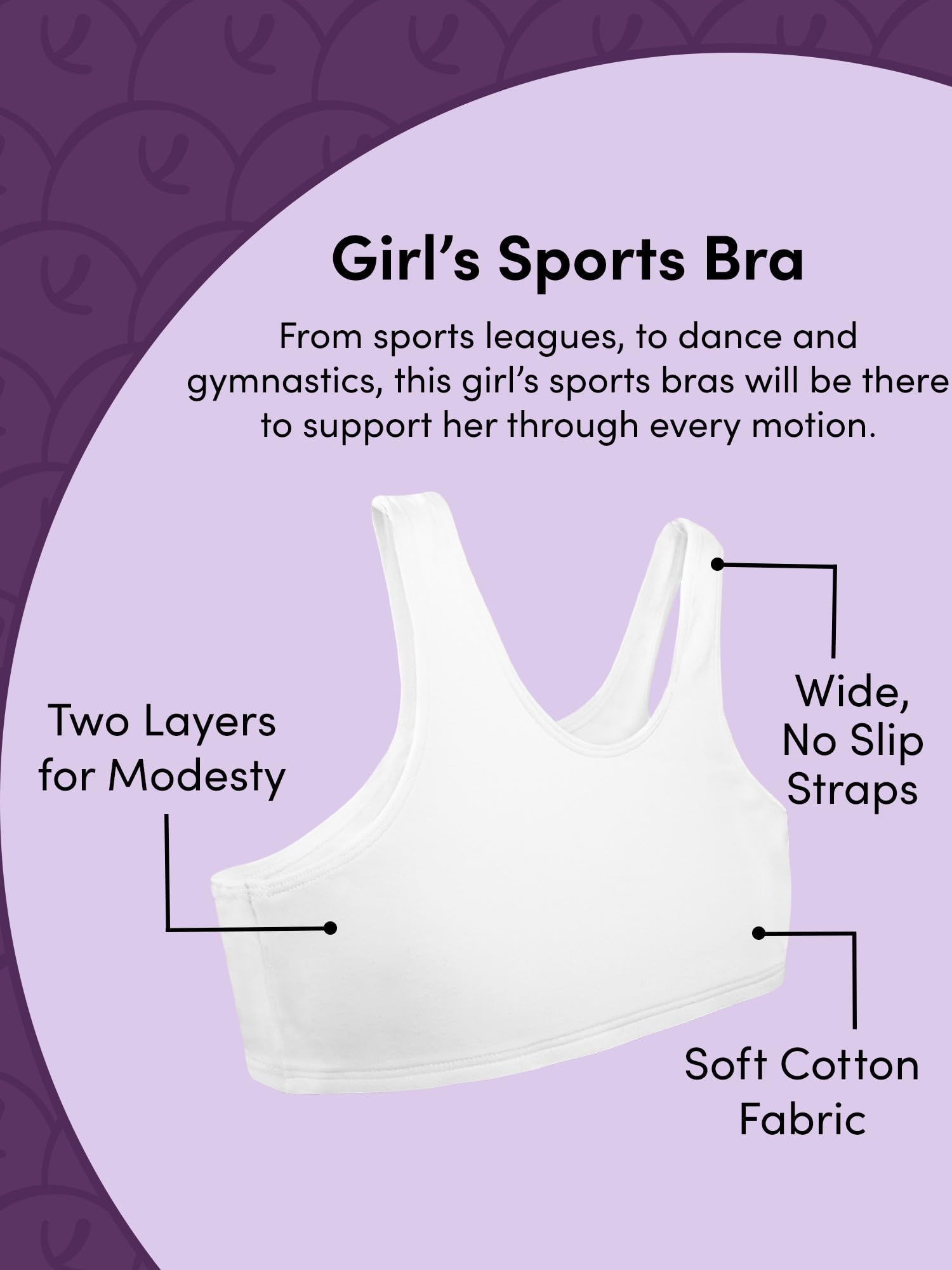 Fruit of The Loom Girls' Cotton Built-up Stretch Sports Bra - Comfortable Support for Active Girls, Perfect for Running, Yoga & Gym Workouts