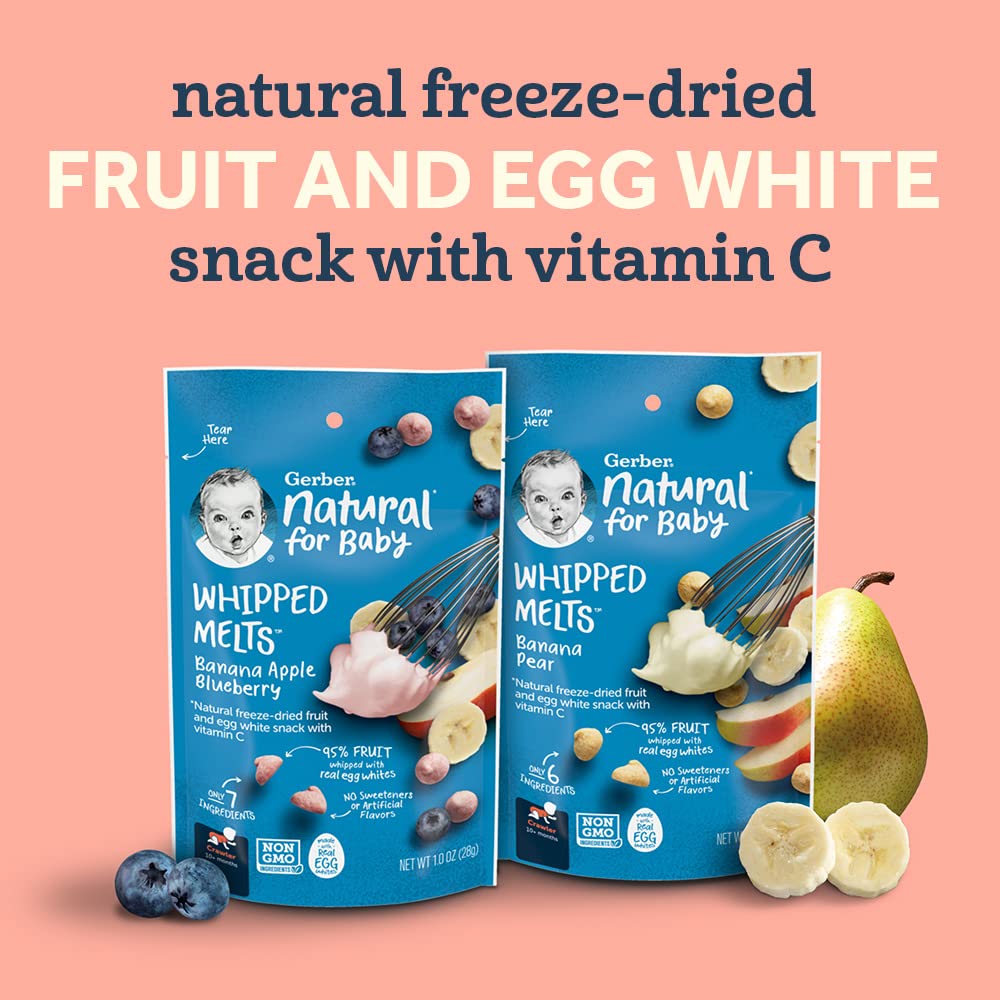 Gerber Natural Whipped Melts Baby Snacks - Banana Blueberry Flavor, 0.85 oz Bags (7 Pack) | Healthy Toddler Finger Food for On-the-Go, Travel & Snack Time