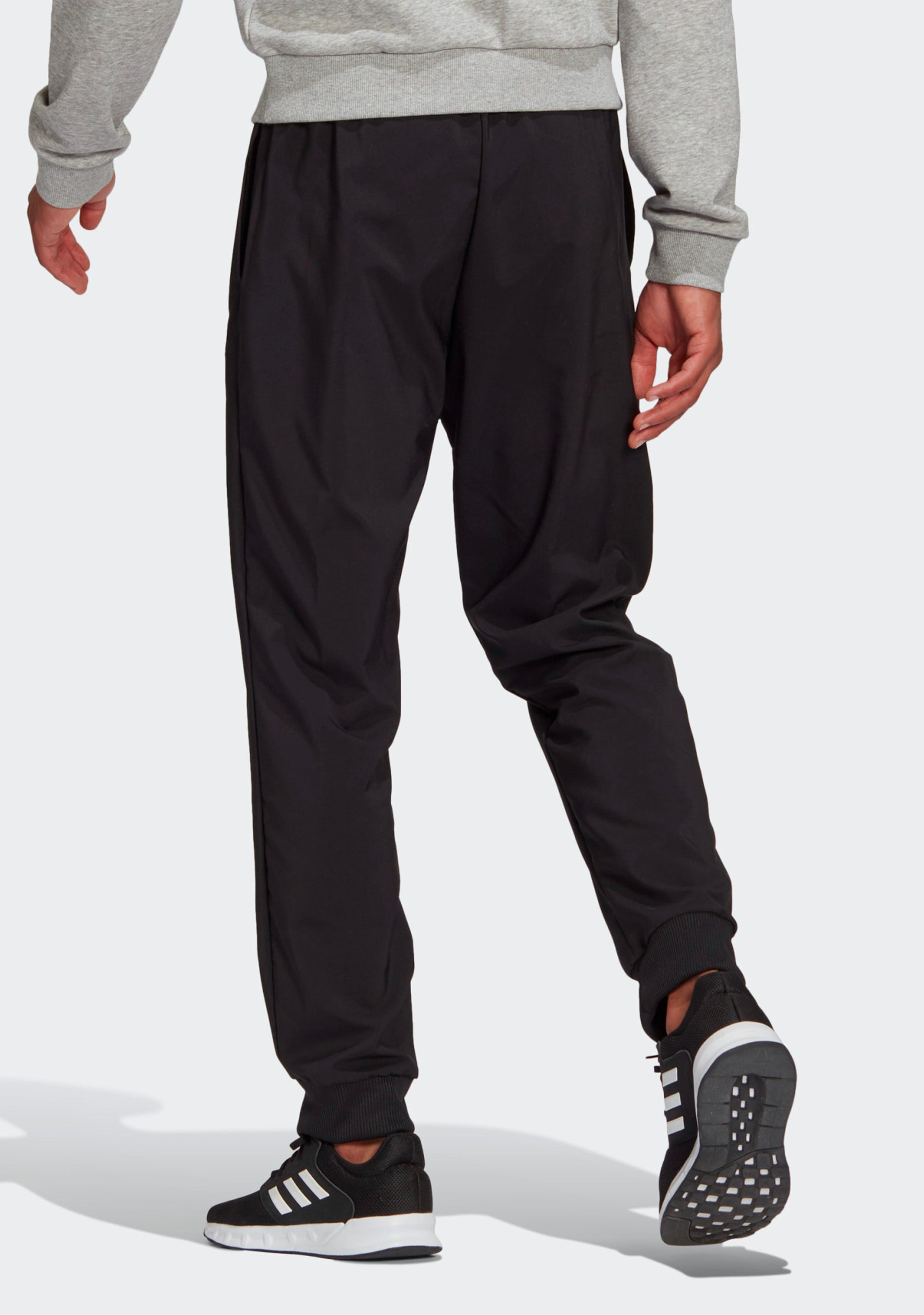 **Adidas Men's Aeroready Essentials Stanford Tapered Cuff Sweatpants - Black with Embroidered Logo | Moisture-Wicking & Comfortable for Workouts, Running, and Casual Wear**