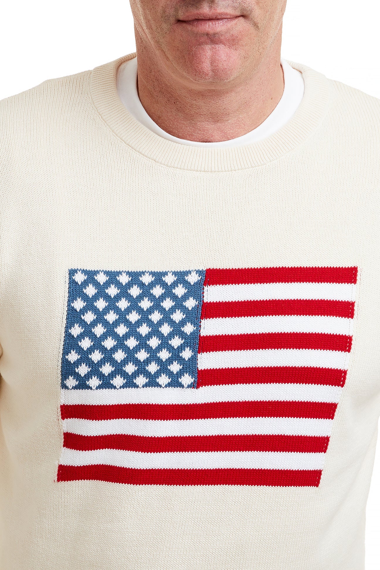 American Flag Crew Neck Sweater - Soft Cream Knit Pullover for Men & Women | Perfect for Casual Wear, Patriotic Events & Winter Fashion