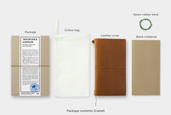 TRAVELER'S COMPANY TRAVELER'S Notebook Starter Kit - Regular Size Camel Brown Leather Journal for Writing, Sketching & Travel | Perfect Travel Companion, Gift for Writers & Artists