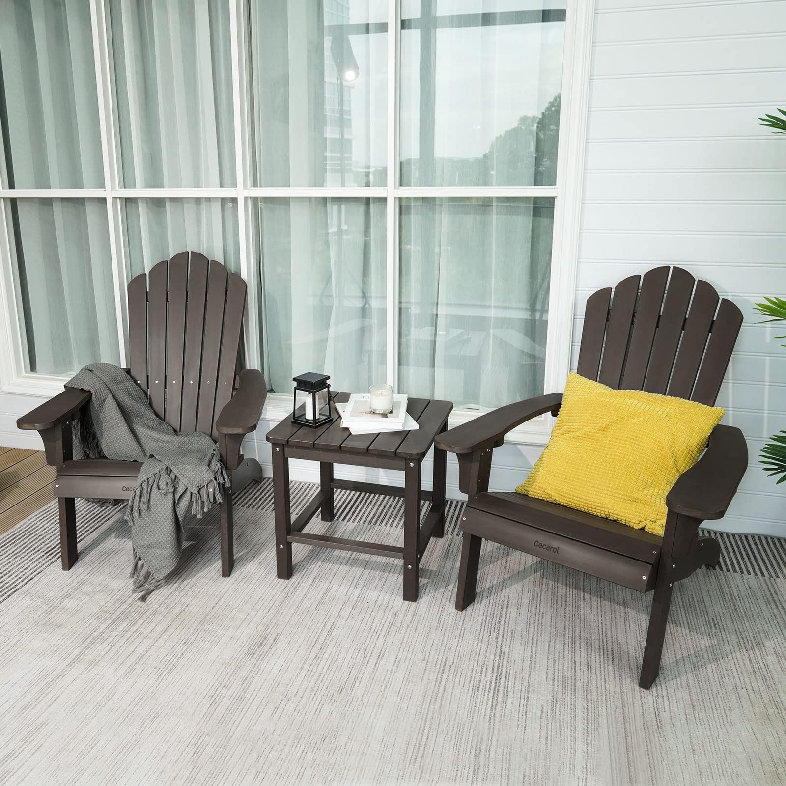 Premium Plastic Adirondack Chair with Cup Holder - Weather-Resistant Outdoor Patio Furniture for Garden, Porch, Lawn & Fire Pit Areas - Comfortable Seating for Relaxation (AC01S, Coffee Brown)