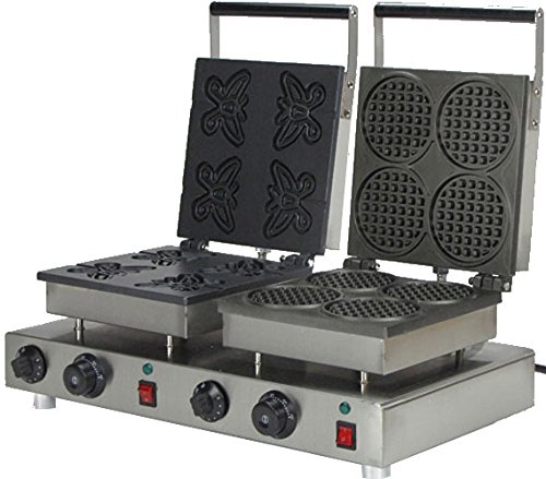Commercial Grade Nonstick Electric Waffle Maker - 110V/220V Dual Voltage with Interchangeable Plates for Butterfly Waffle Sticks & Mini Waffles - Perfect for Restaurants, Cafes, and Home Breakfast