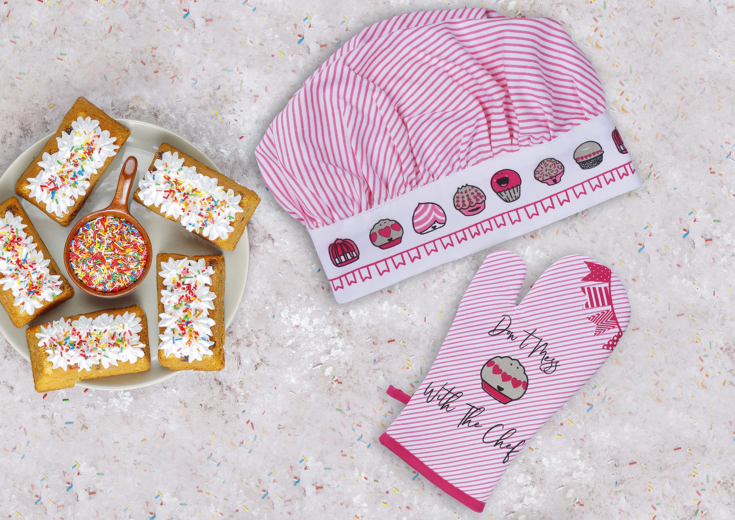 AMOUR INFINI 3-Piece Kids Baking Set - Cotton Apron, Oven Mitt & Chef Hat for Junior Chefs - Perfect for Baking, Cooking Play & Birthday Gifts for Boys & Girls