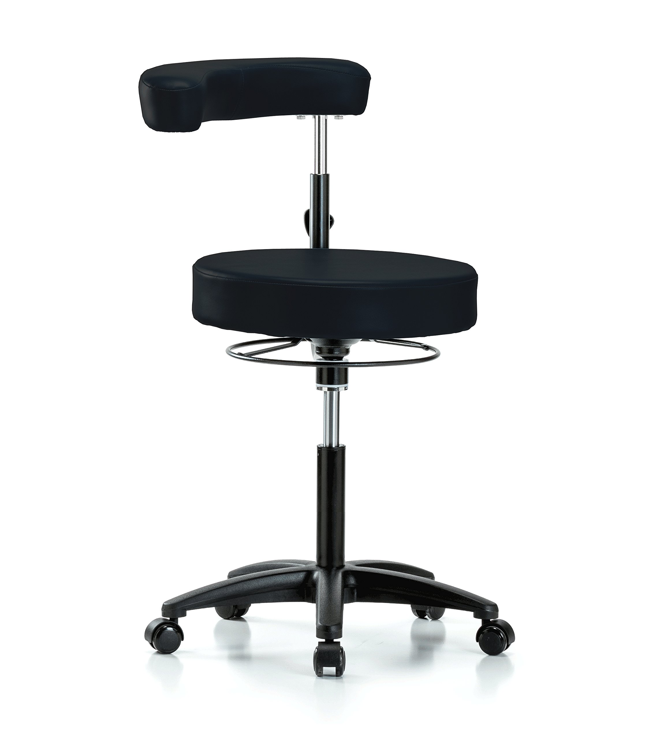 Adjustable Height Rolling Dental Stool with Procedure Arm - Black Vinyl Stool for Hardwood & Tile Floors - Perfect for Dentists, Hygienists & Dental Clinics - Ergonomic Workbench Height Design