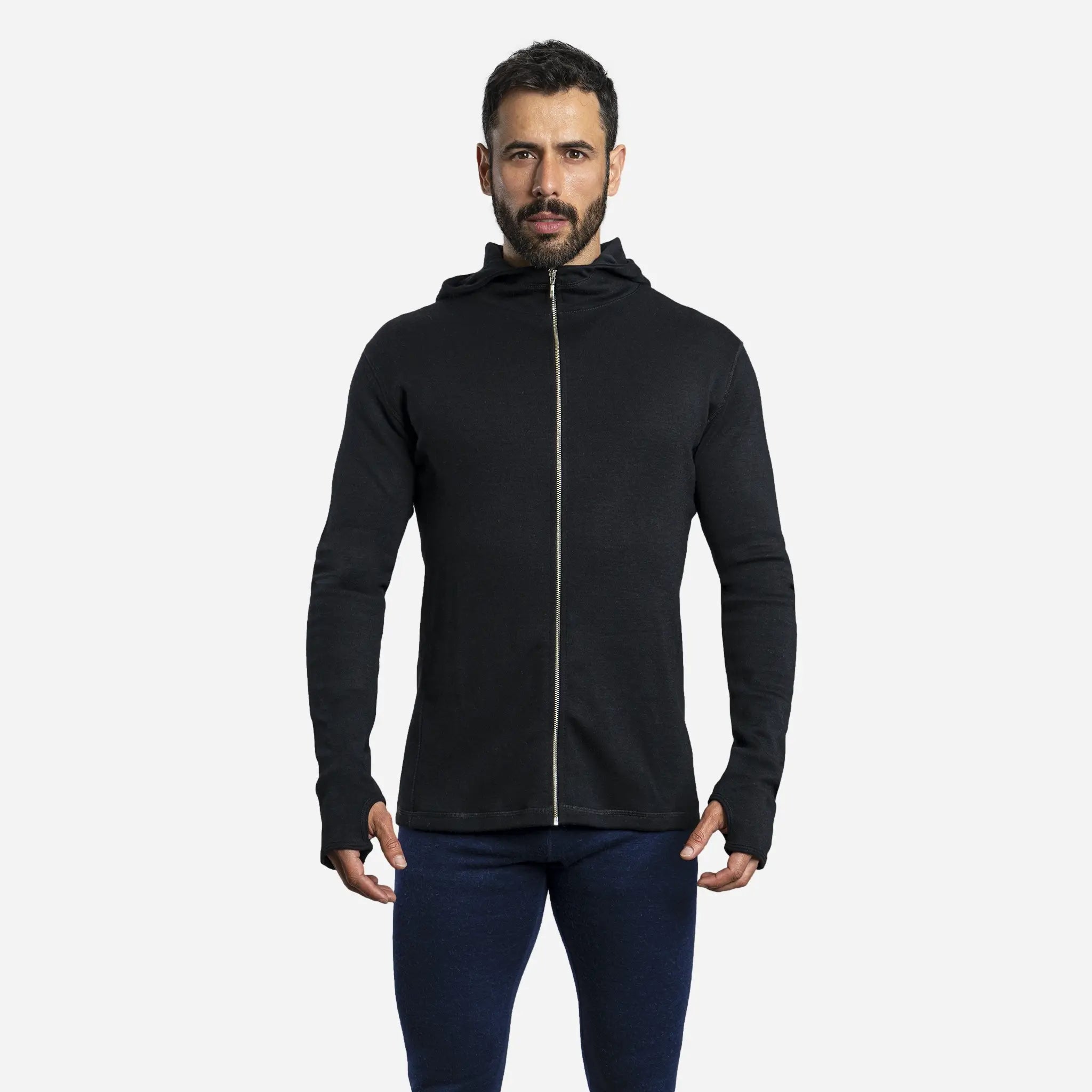 Men's Alpaca Wool Hoodie Jacket - 420 Midweight Full Zip Fleece Pullover for Outdoor Hiking & Winter Travel