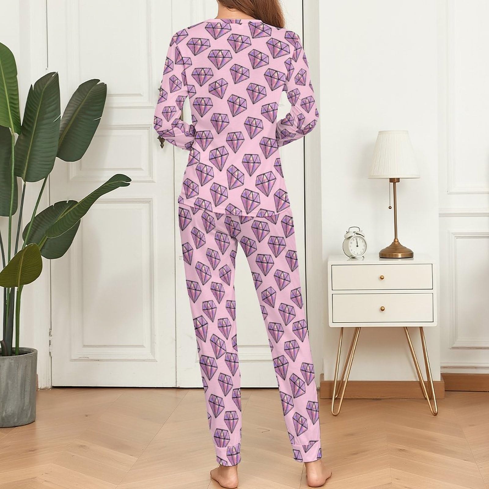 Pink Diamond Pajama Set for Women - Soft Sleepwear for Lounge & Sleep