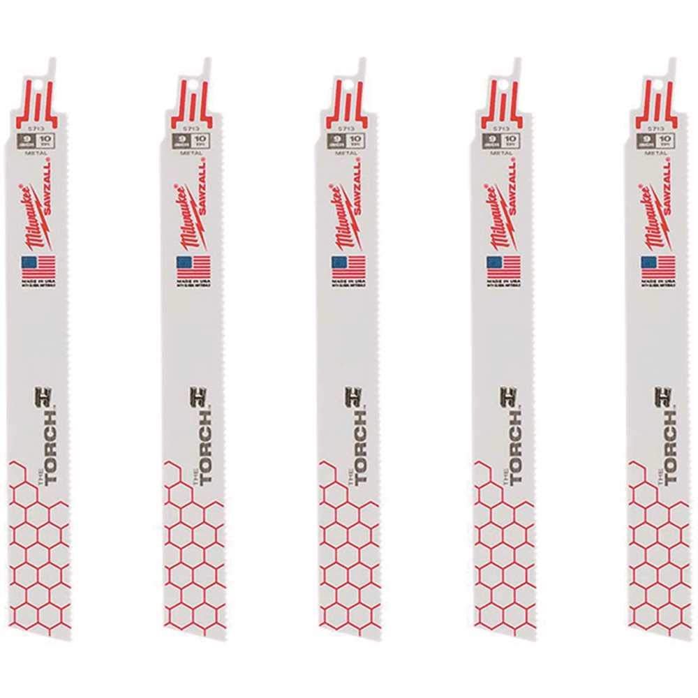 Milwaukee 48-00-5713 Super Sawzall Blades 10TPI 9-Inch Length Torch Pack of 5 - Heavy-Duty Metal Cutting Blades for Demolition, Renovation & Construction Projects