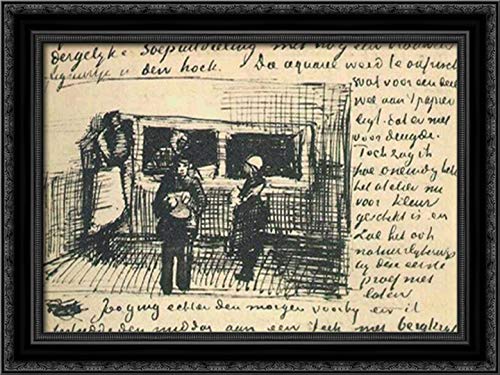 Vincent van Gogh Black Ornate Wood Framed Canvas Art - 24x18 Inch Wall Decor for Living Room, Bedroom & Office | The Public Soup Kitchen Reproduction Painting | Ready to Hang Home Decoration