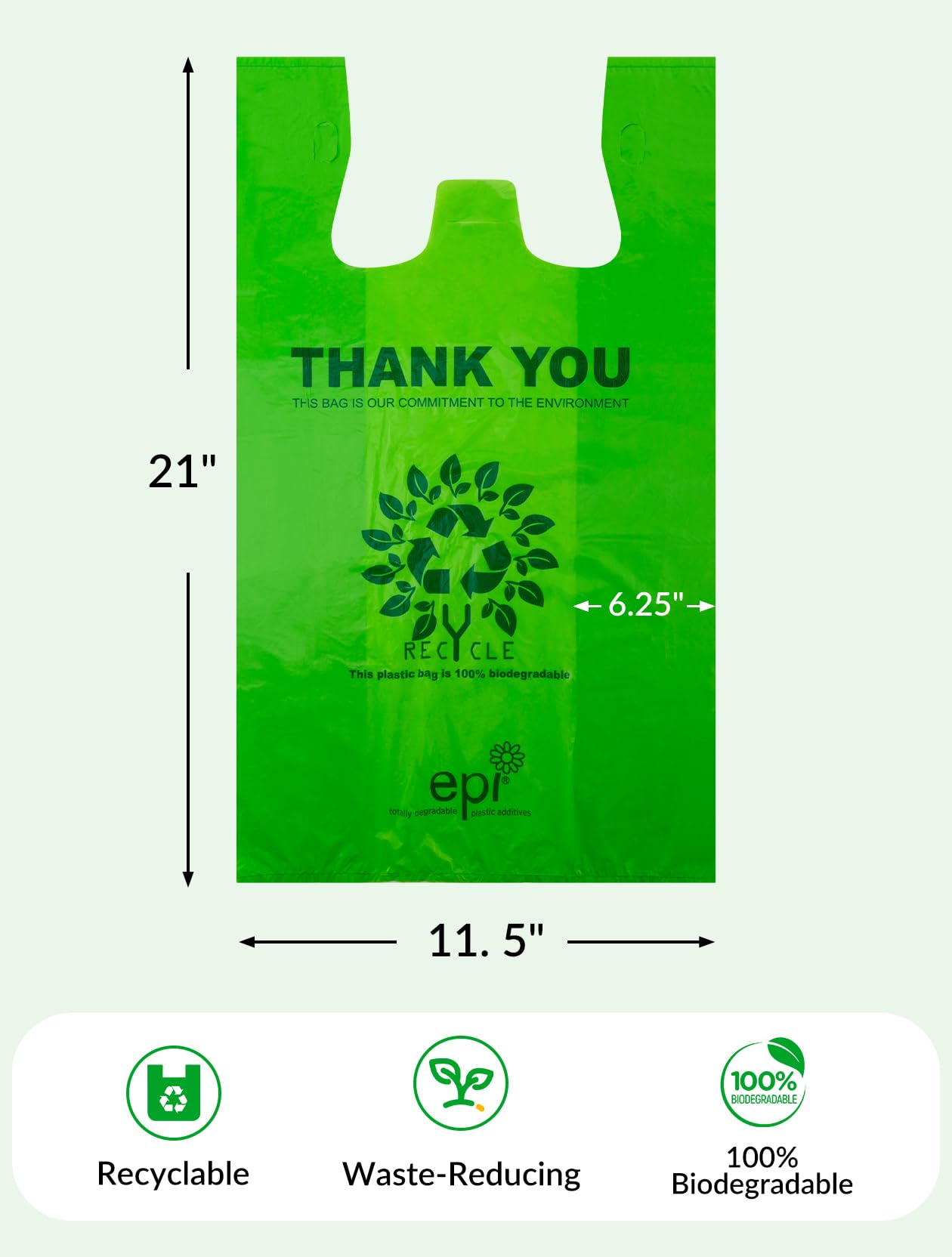 100% Biodegradable T-Shirt Bags - 100 Count Eco-Friendly Compostable Grocery Bags (11.5