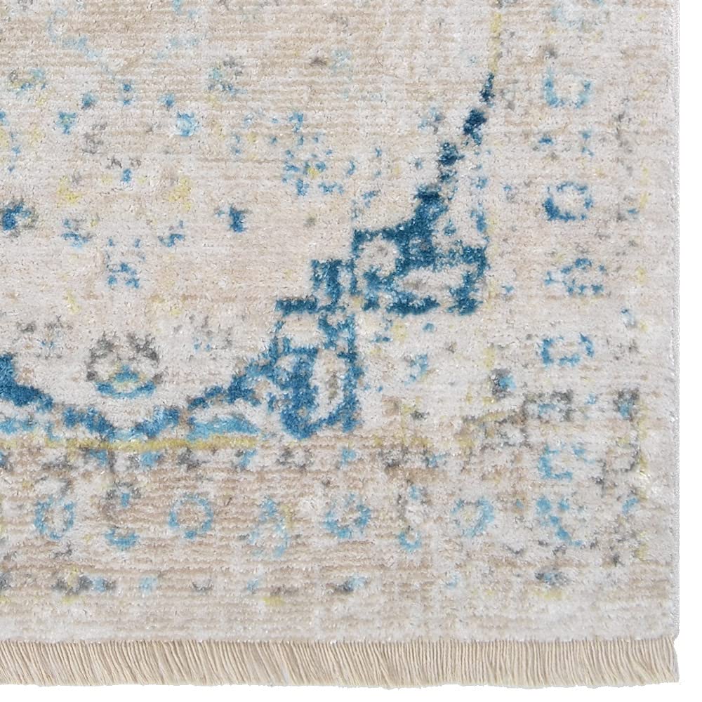Machine Made Polyester Area Rugs 6'x9' Rectangle - Ivory Oriental Traditional Design Low Pile Carpet for Living Room Bedroom | Durable & Soft Home Decor | Perfect for Modern & Classic Interior Styles (M00069)