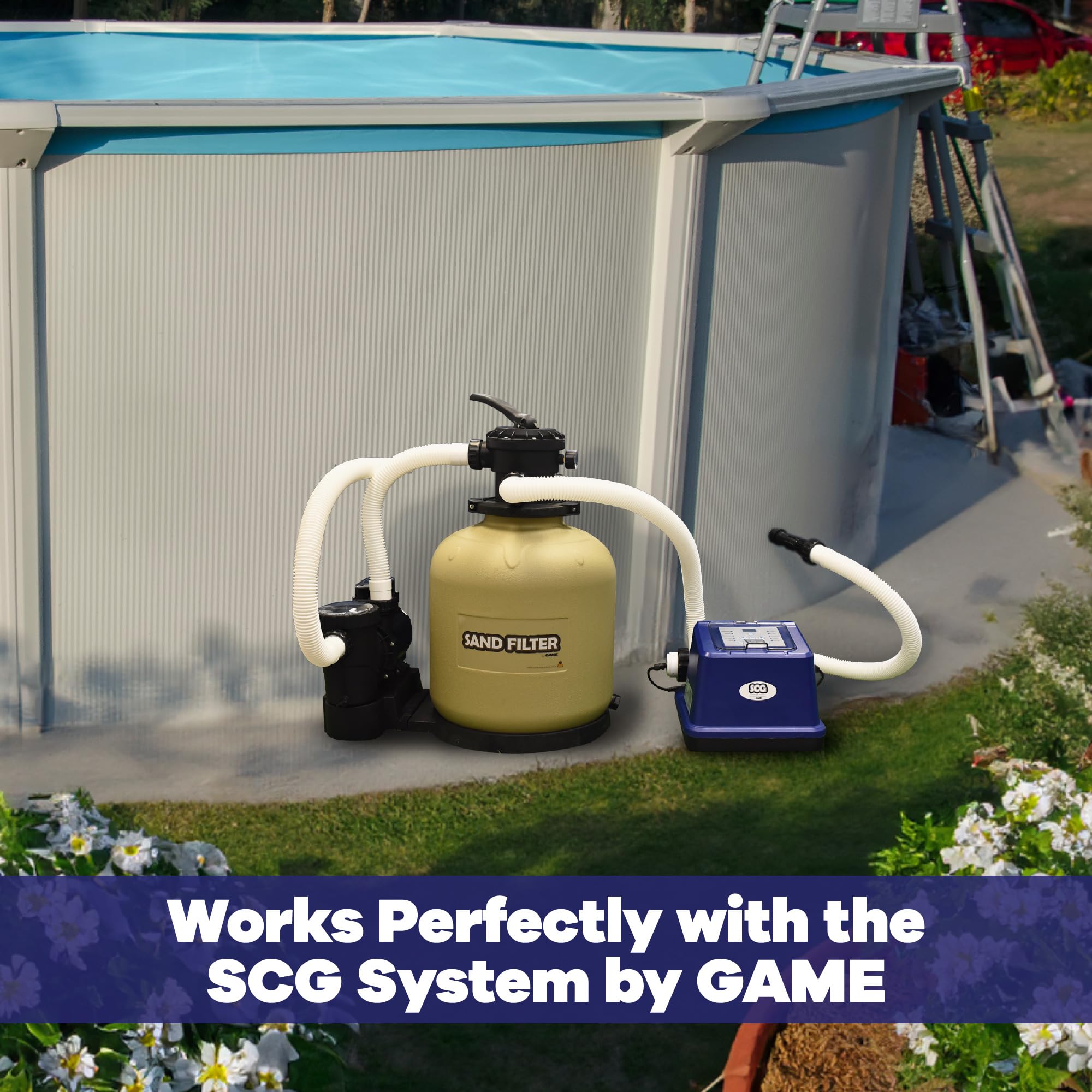 GAME 7011-E 16-Inch Above Ground Pool Sand Filter System with Digital Timer | 120 LB Sand Capacity, 3/4 HP Pump & Motor, 3698 GPH Flow Rate | Perfect for Backyard Swimming Pools, Inground Pools & Spa Filtration