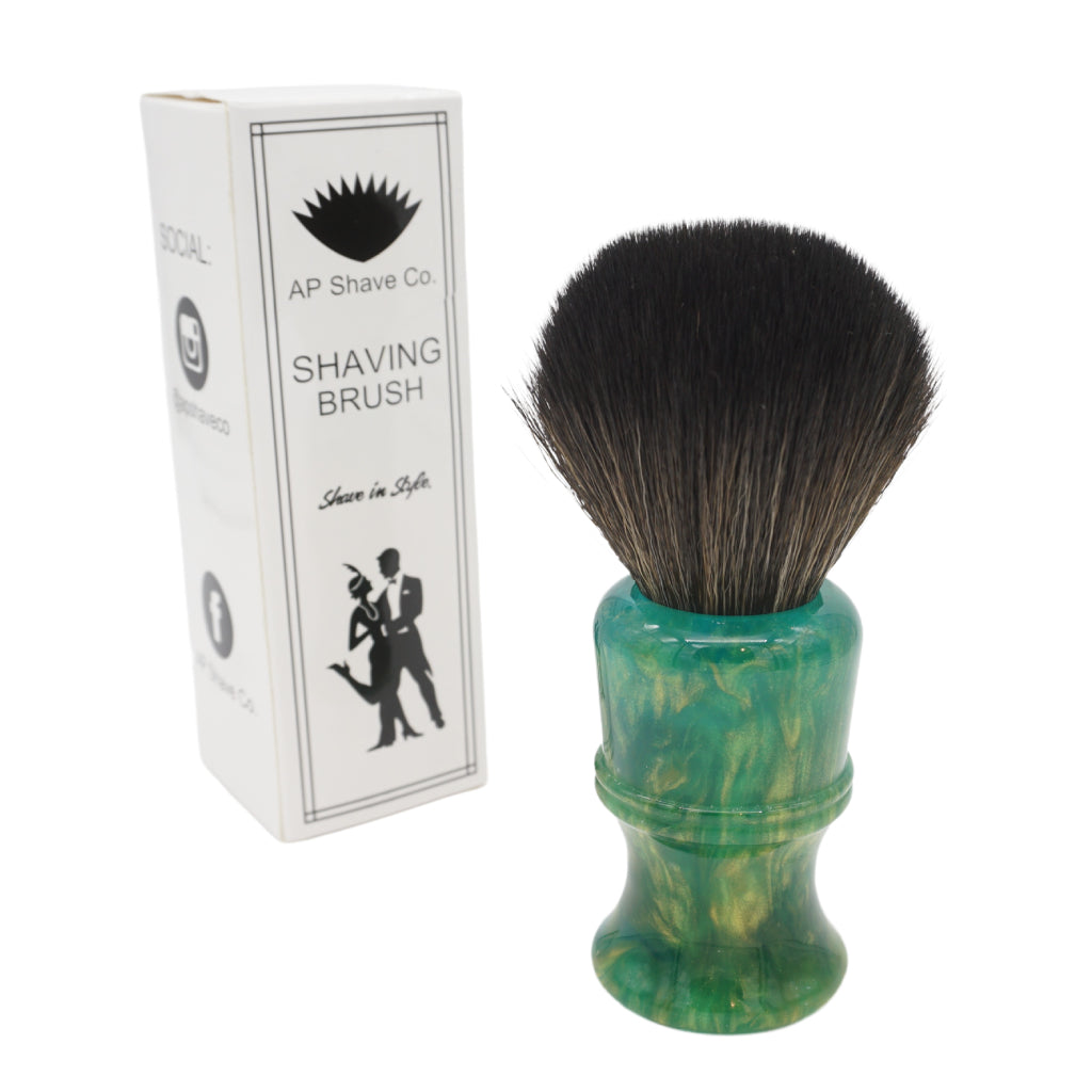 AP Shave Co. 26mm G5B Synthetic Shaving Brush - Golden Emerald Green | Premium Wet Shaving Tool for Men | Perfect for Travel & Daily Grooming Routine