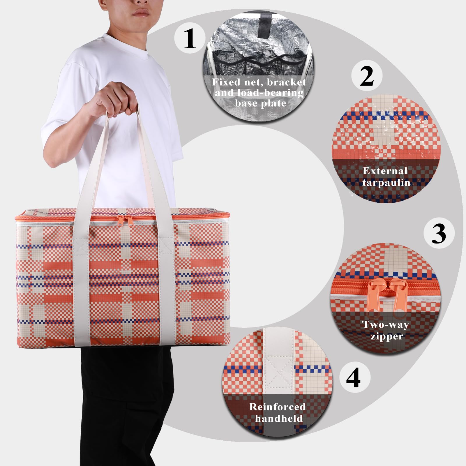 Premium Insulated Food Delivery Bag - Hot & Cold Thermal Tote with Stand & Load Board, Waterproof Grocery Shopping Bag for Camping, BBQ, Picnics, Takeout & Food Transport (Orange, 20