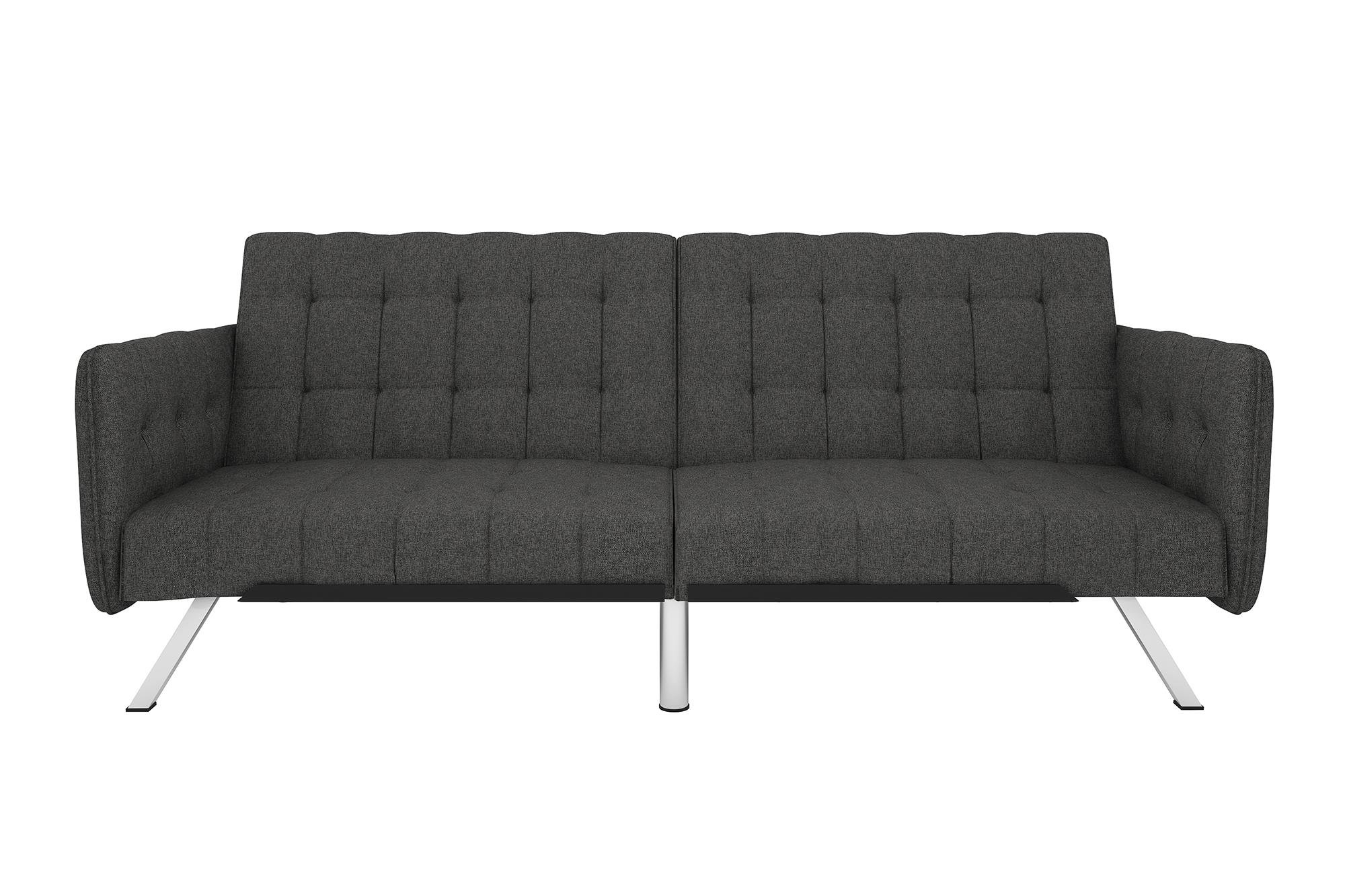 DHP Emily Convertible Futon and Sofa Sleeper - Grey Linen Upholstered Multi-Functional Couch Bed for Small Spaces | Perfect for Apartments, Guest Rooms & Home Offices