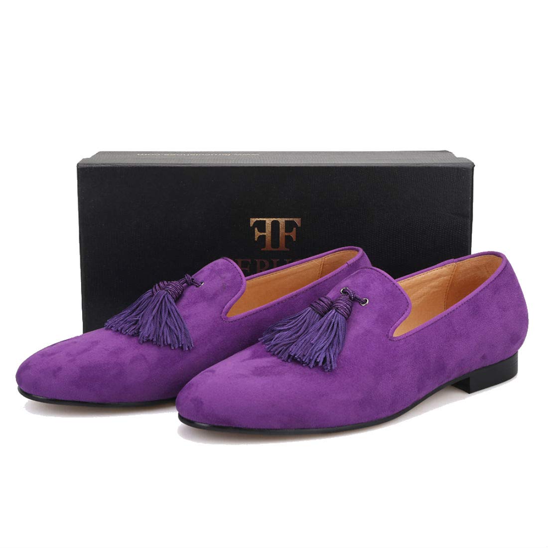 FERUCCI Men's Purple Suede Loafers with Tassel - Comfortable Slip-On Shoes for Casual Wear, Home & Office