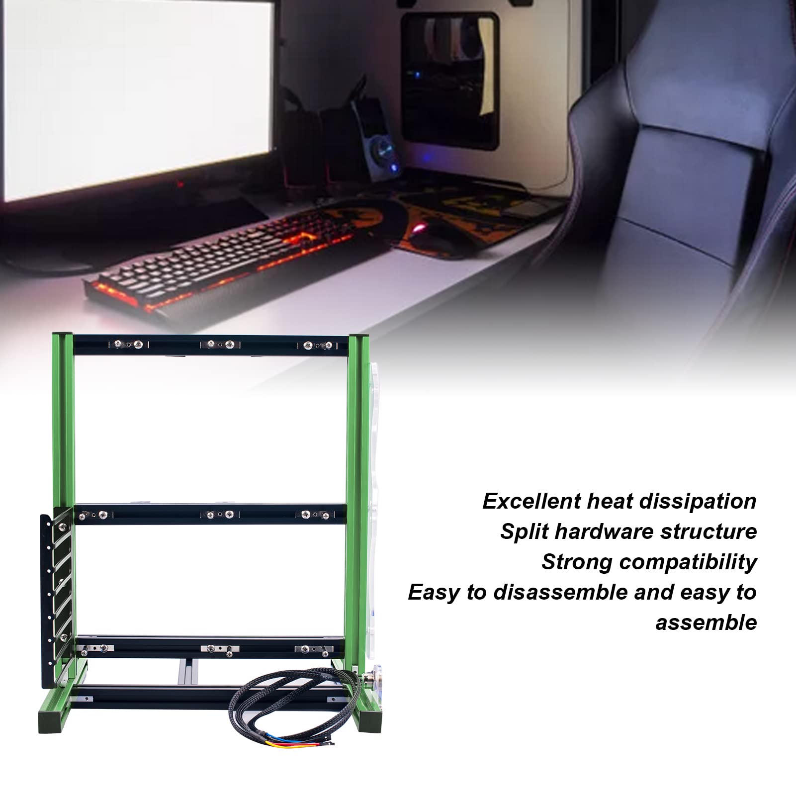 **Dpofirs ATX Computer Open Air Case Bracket - Mini ITX, Micro ATX, ATX PC Aluminum Test Bench, Vertical Overclocking Open Frame, Full Naked Heat Dissipation (Green & Black) - Ideal for PC Builders, Gamers, and Overclocking Enthusiasts**
