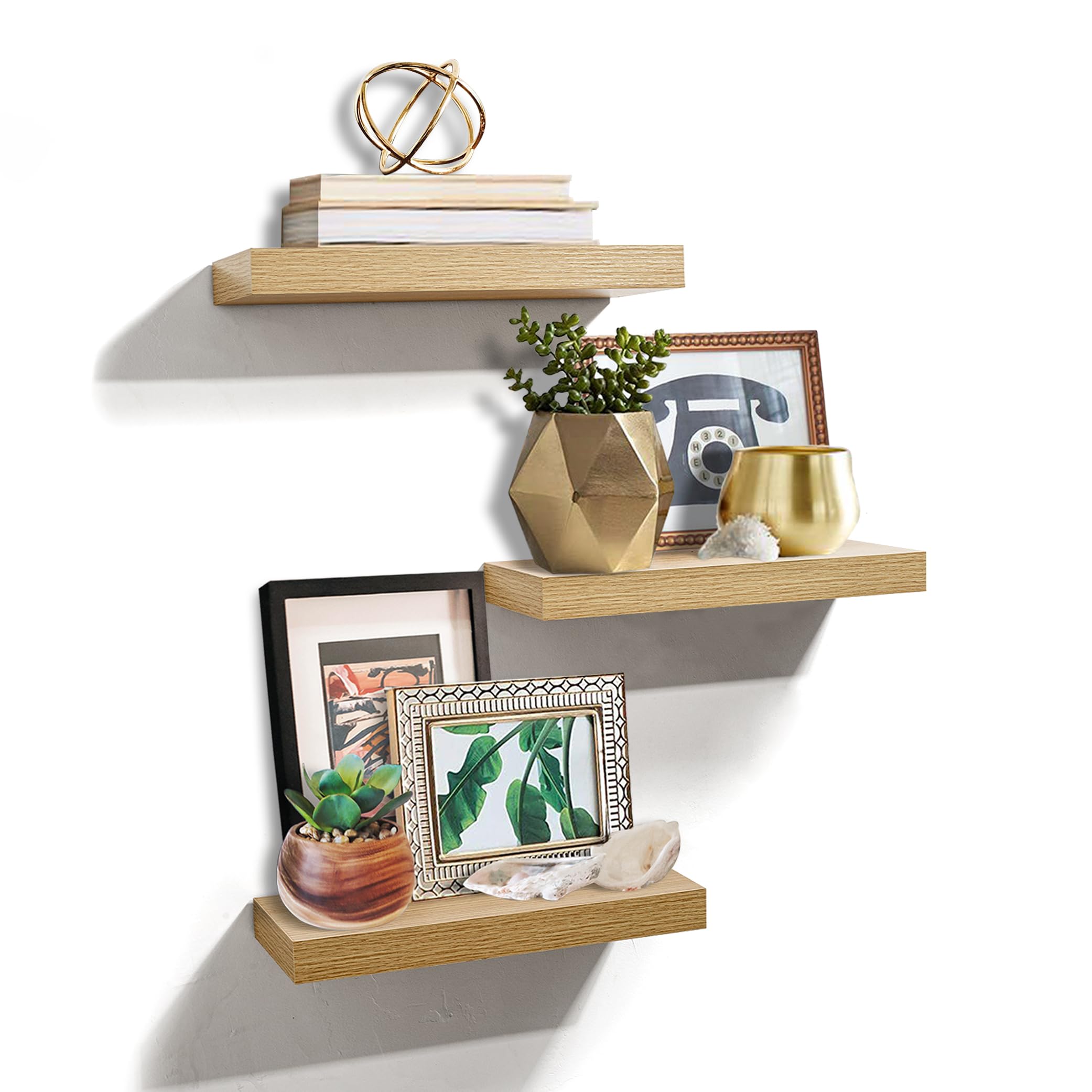 AHDECOR Floating Shelves Set of 3 - Rustic Wooden Wall Mounted Shelves for Home Decor | Bedroom, Living Room, Kitchen & Office Storage | Easy to Install & Sturdy Design | Perfect for Displaying Books, Plants & Decorative Items