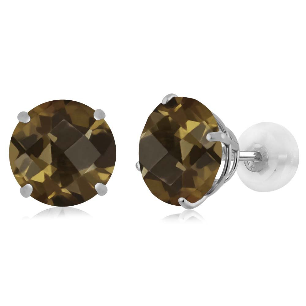 Gem Stone King Solid 14K White Gold 8MM Round Birthstone Stud Earrings for Women & Men | Comfort Back Design | Perfect Gift for Anniversary, Birthday & Mother's Day