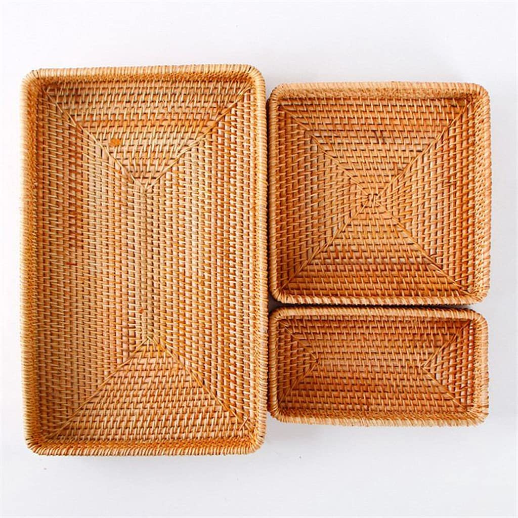 Handmade Rattan Storage Basket Set of 3 - Woven Snack Bread Fruit Organizer for Kitchen Counter, Dining Table & Home Decor - Perfect for Breakfast Display, Food Serving & Desktop Organization