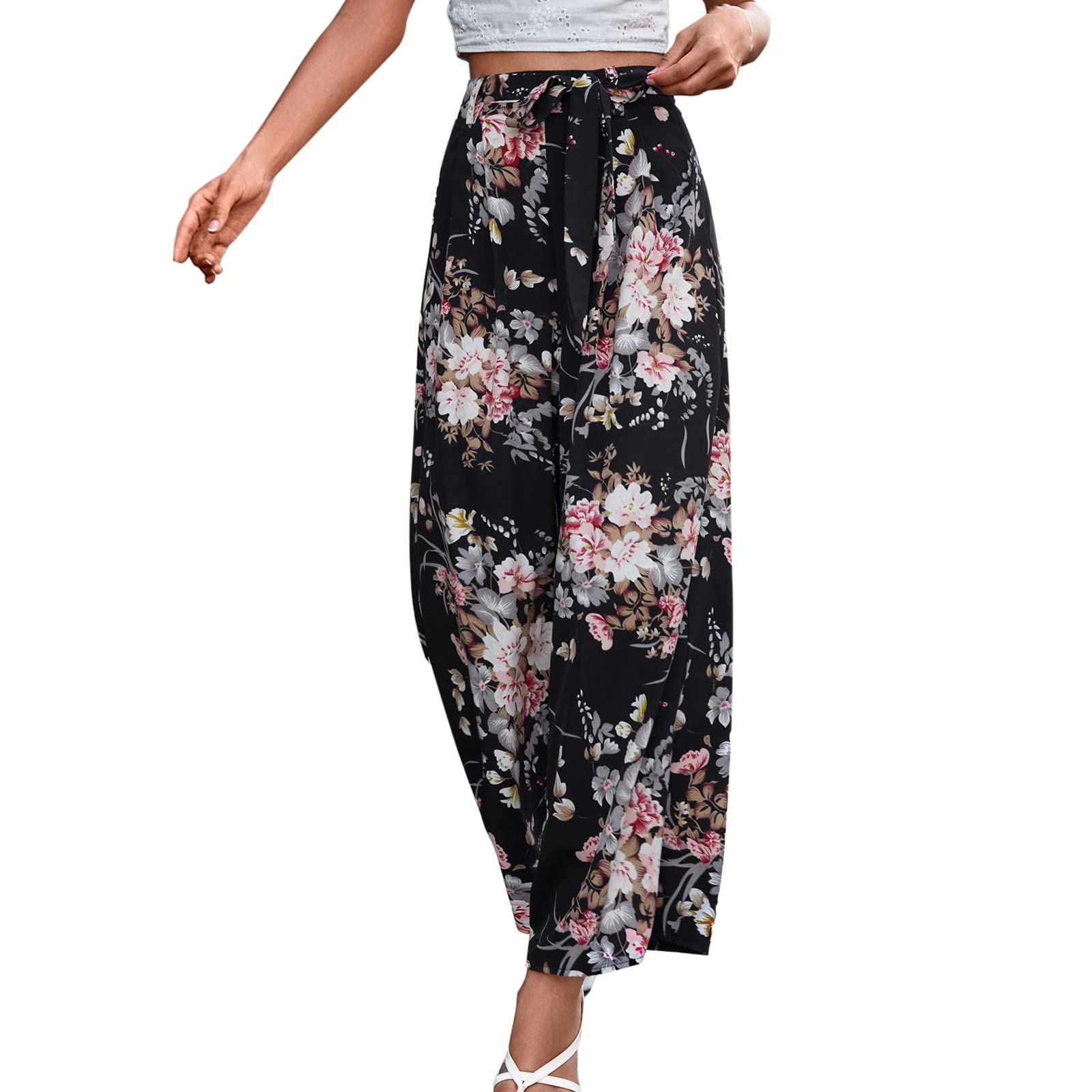Changeshopping Women's Casual Floral Print Loose Fit Wide Leg Pants - Breathable Sport Yoga Trousers for Workout, Lounge & Everyday Wear