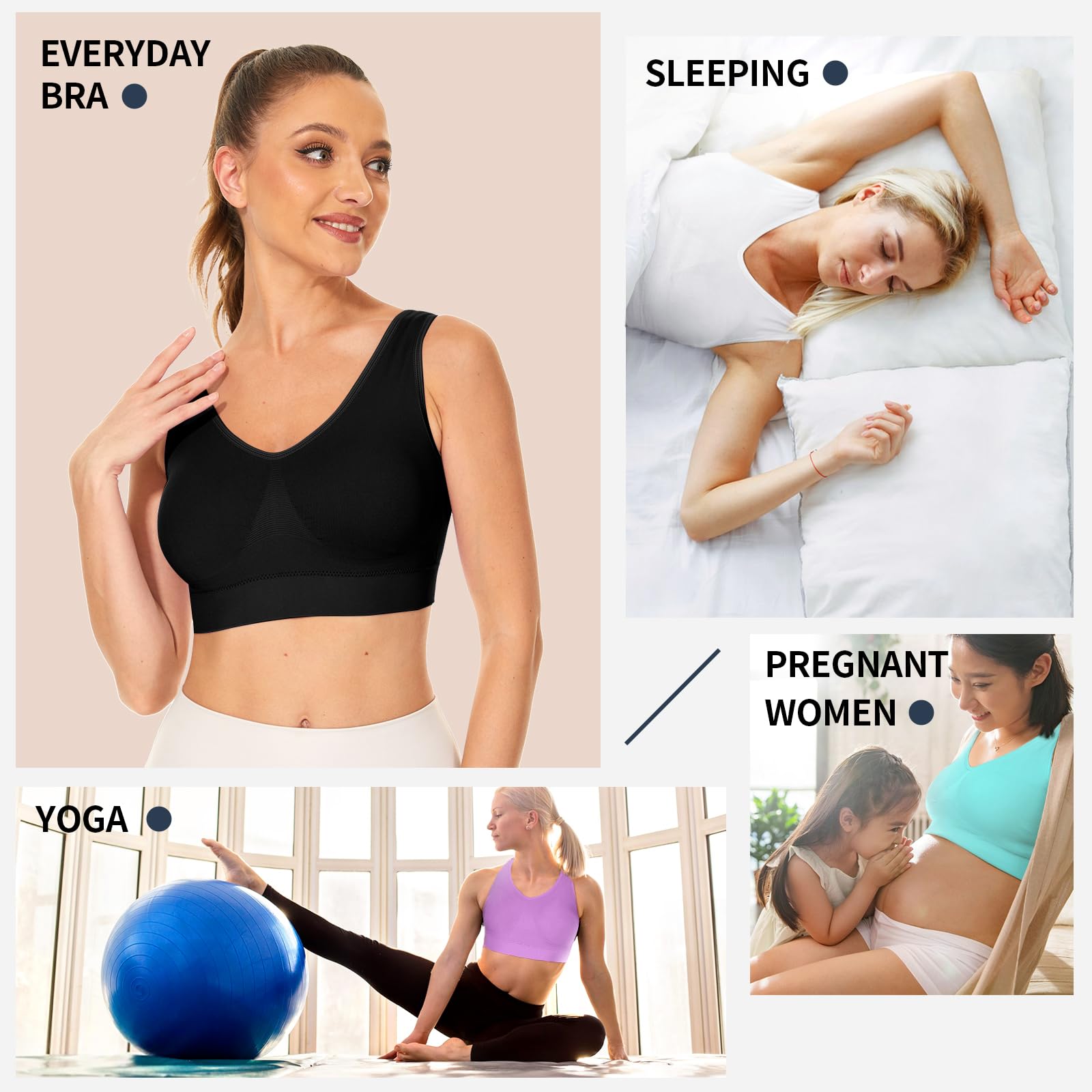 BESTENA Comfort Bra for Women - Seamless Wireless Sleep Bra with Removable Pads, Yoga & Sports Bra - Perfect for Sleeping, Lounge Wear, Yoga Practice & Low-Impact Workouts
