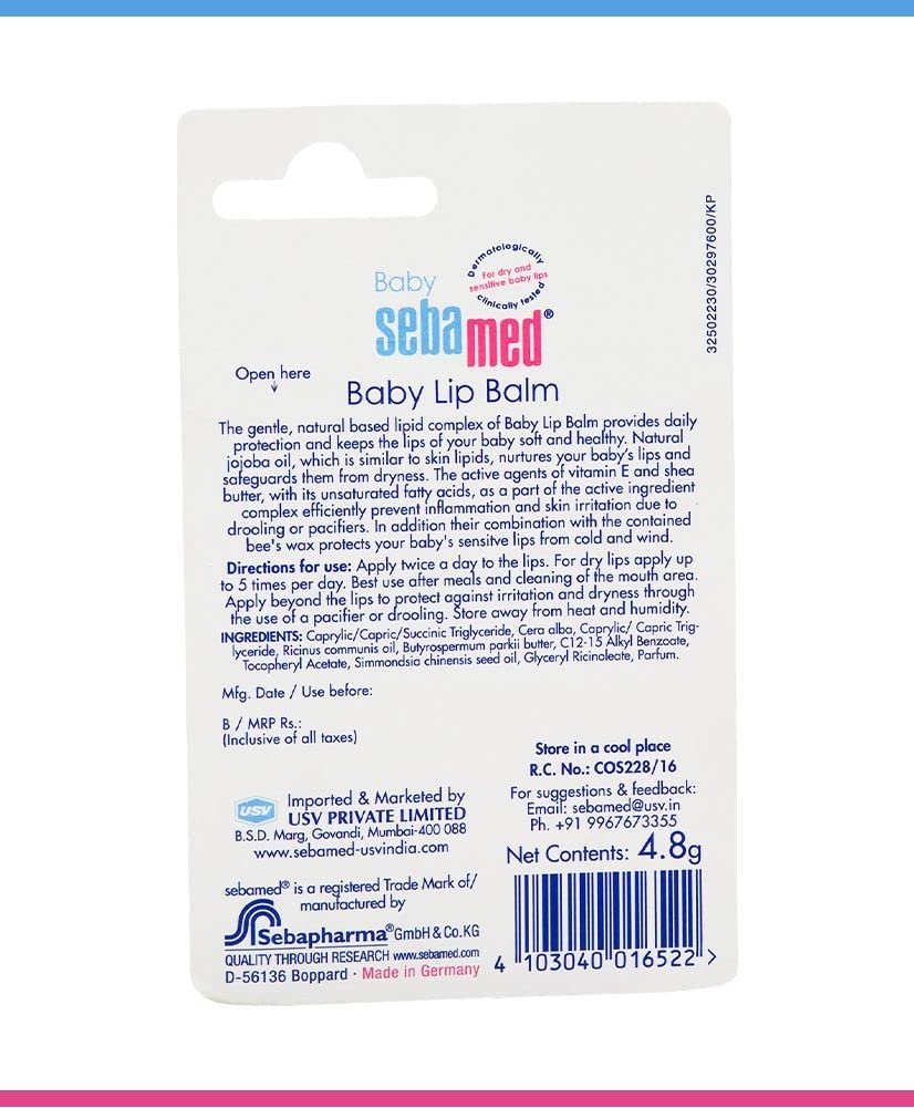 SebaMed Baby Lip Balm 4.8g - Ultra Moisturizing with Shea Butter, Jojoba Oil & Beeswax - Gentle Care for Dry & Chapped Lips - Perfect for Newborns, Infants & Toddlers - Ideal for Winter, Cold Weather & Outdoor Protection