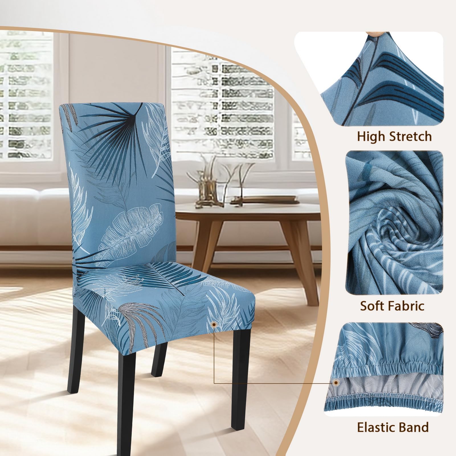 Stretch Printed Parsons Chair Slipcovers Set of 4 - Summer Pattern Spandex Dining Room Chair Covers, Washable & Removable Kitchen Chair Protectors for Home, Hotel, Wedding Ceremony (Blue) - Perfect for Indoor Dining, Party Decor & Event Seating